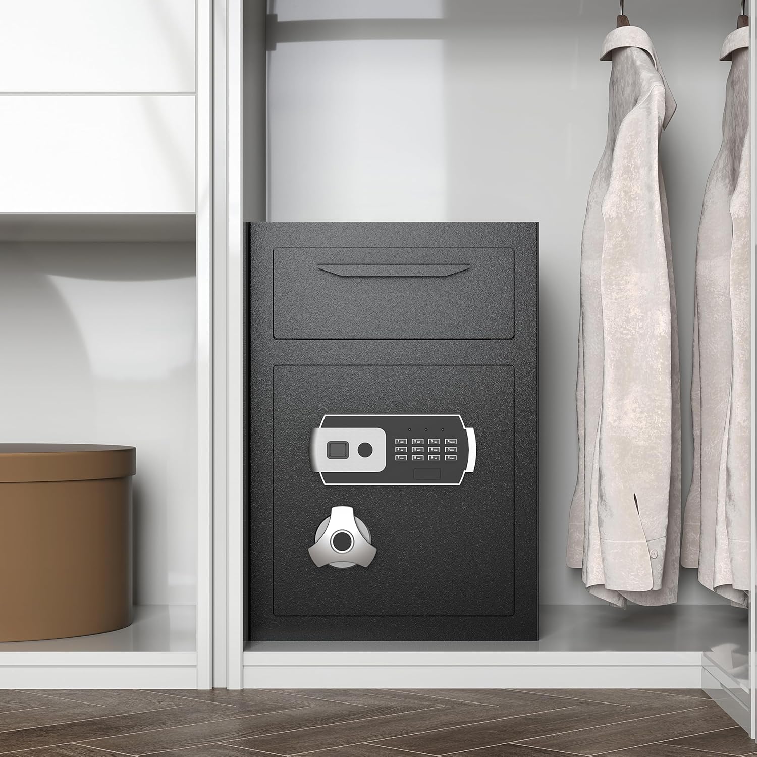2.8 CUB Drop Safe for Business, Electronic Safe Box with Digital Combination and Anti-Fishing, Depository Safes with Fireproof Waterproof Document Bag, Security Safe for Slips Expense Office Home