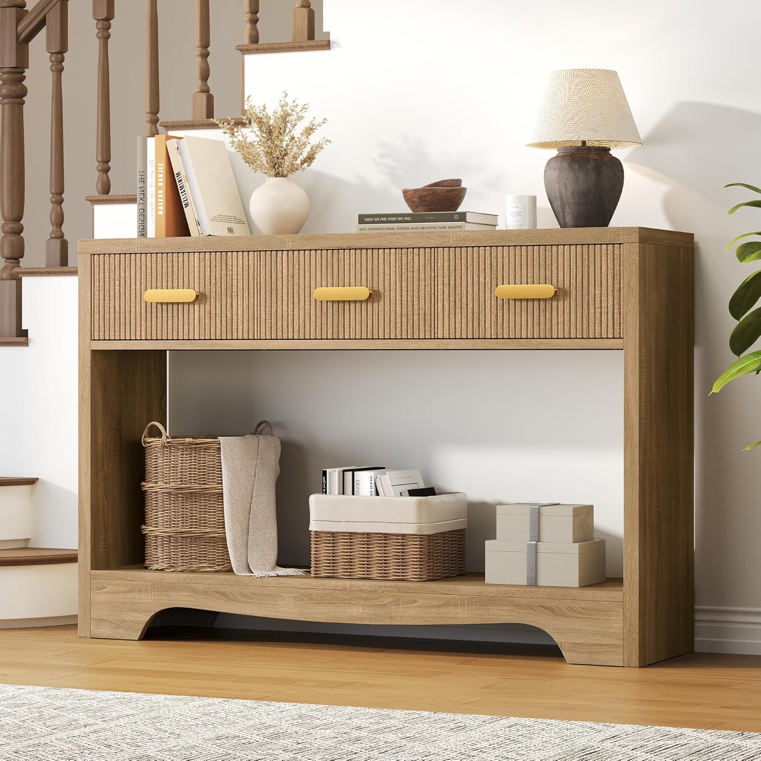 Fluted Console Table with Drawers, 47