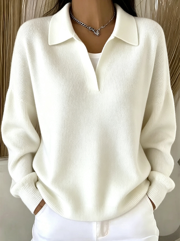 Women's Cozy Ribbed Polo Sweater – Timeless Comfort for Everyday Wear