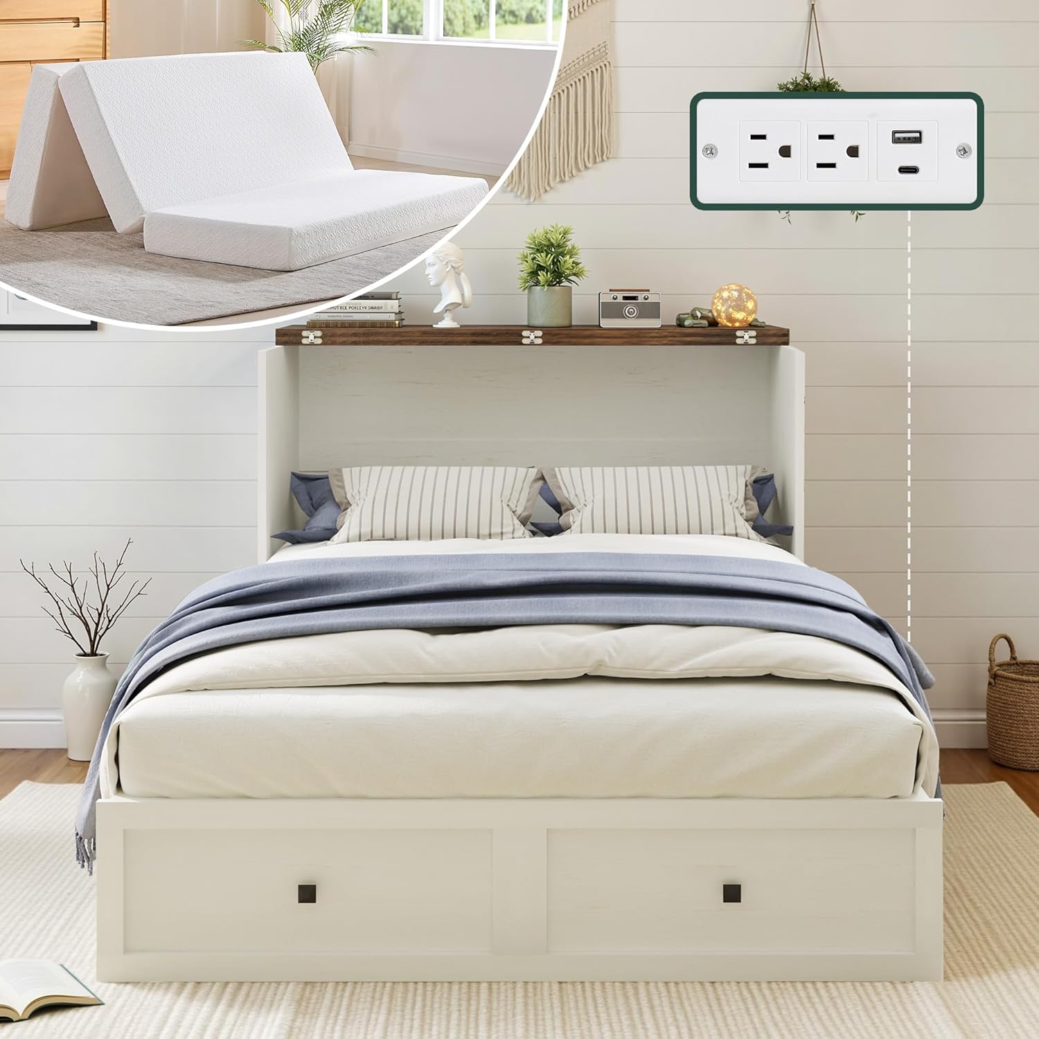 LUXOAK Queen Murphy Bed with 6