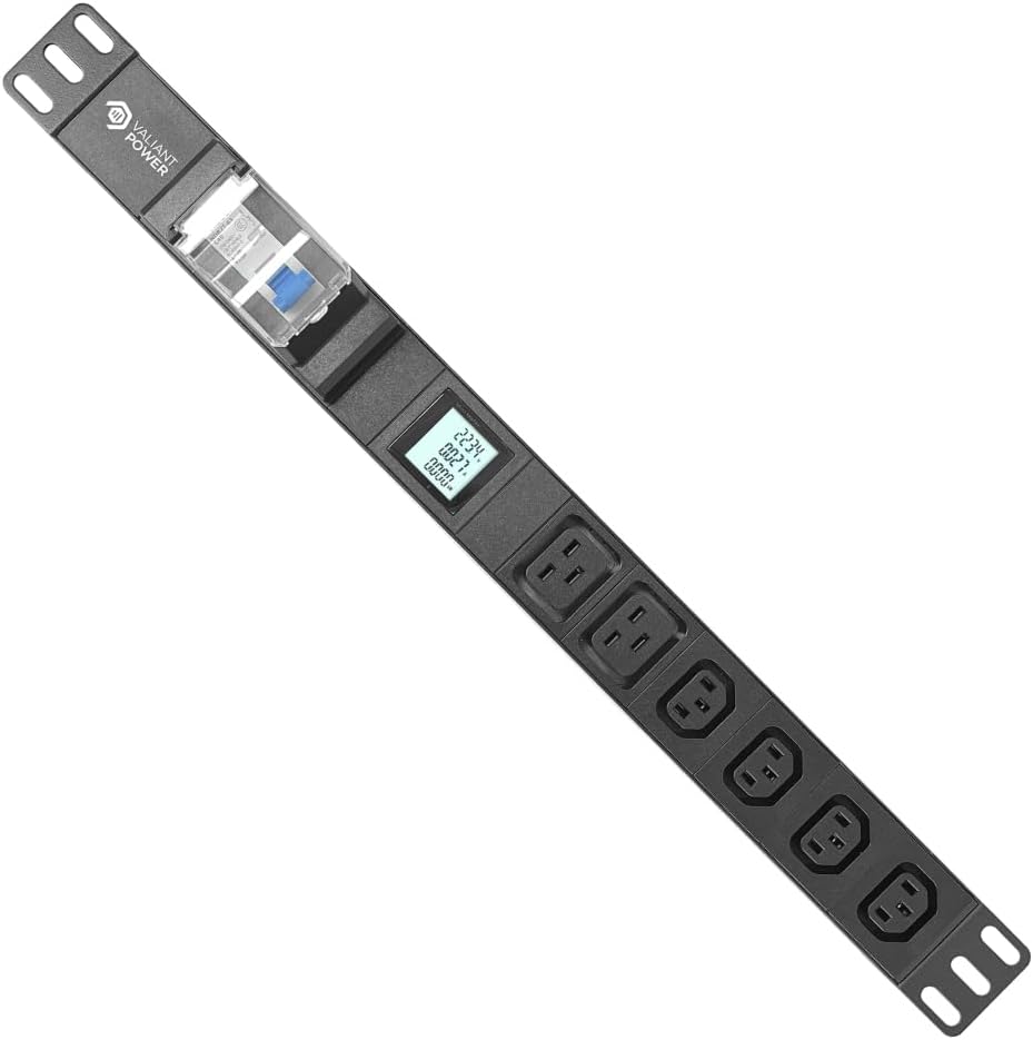 Rack Mount Power Strip - 240V 30A 2C19 & 4 C13 outlets PDU with Built-in Surge Protector, Volt & Amp Meter for Data Center - 19” Metal Housing, Ears & Fittings Included (2C19 4C13)