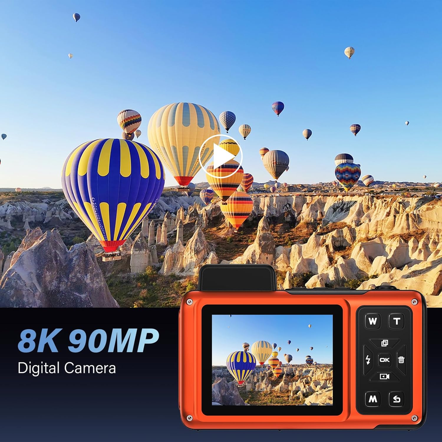 Maxmango V08 Pro 49FT Underwater Camera - 8K 90MP WiFi Waterproof Digital Camera with Touchscreen, Dustproof Shockproof Rugged Camera for Snorkeling, 64GB Point and Shoot Digital Digital Cam - Orange