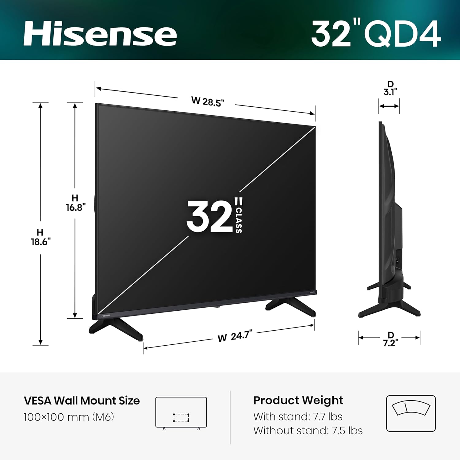 Hisense 32-Inch Class QD4SR Series Hi-QLED HD Smart Roku TV (32QD4HSR, 2026 Model) – Hi-QLED Color, Dolby Audio, Compatible with Alexa, Full Array LED, Slim Bezel Design
