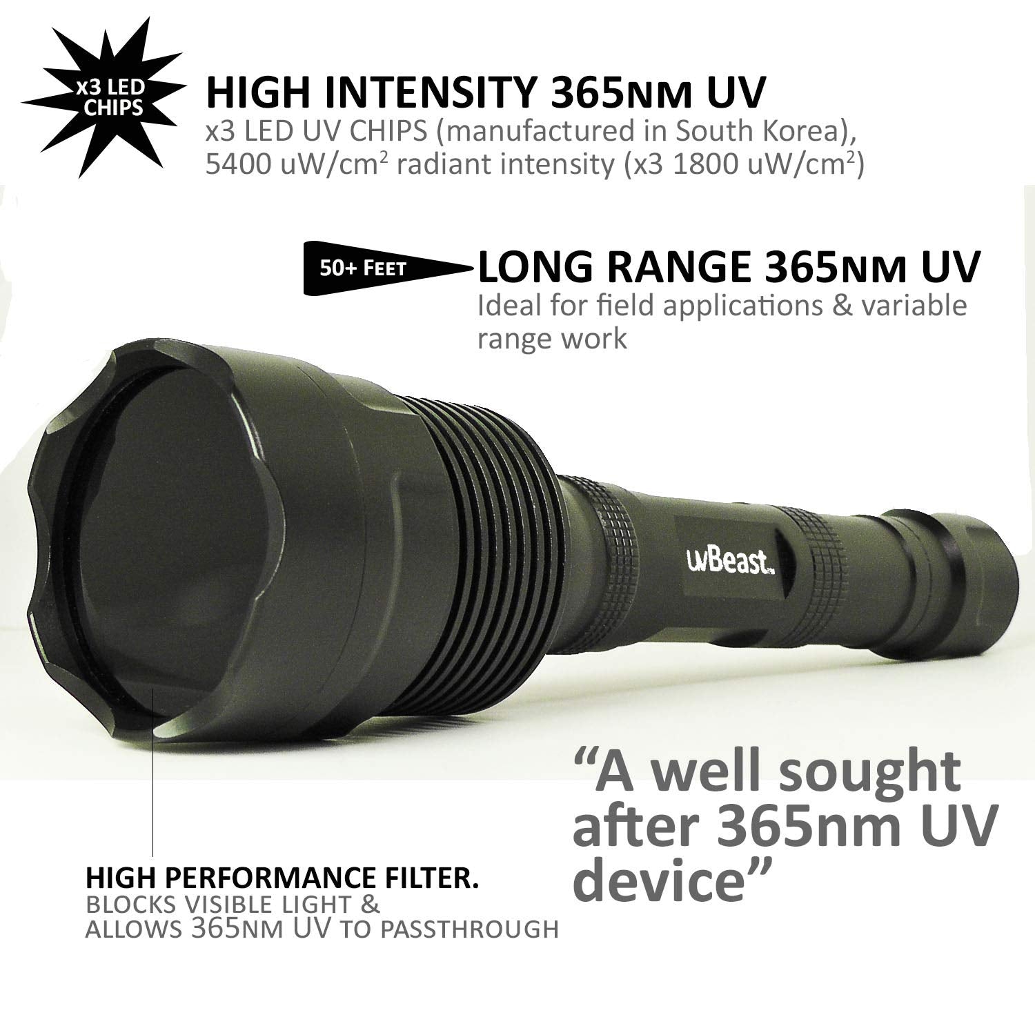 UVBEAST V3 365nm UV Flashlight - High Power Professional Grade