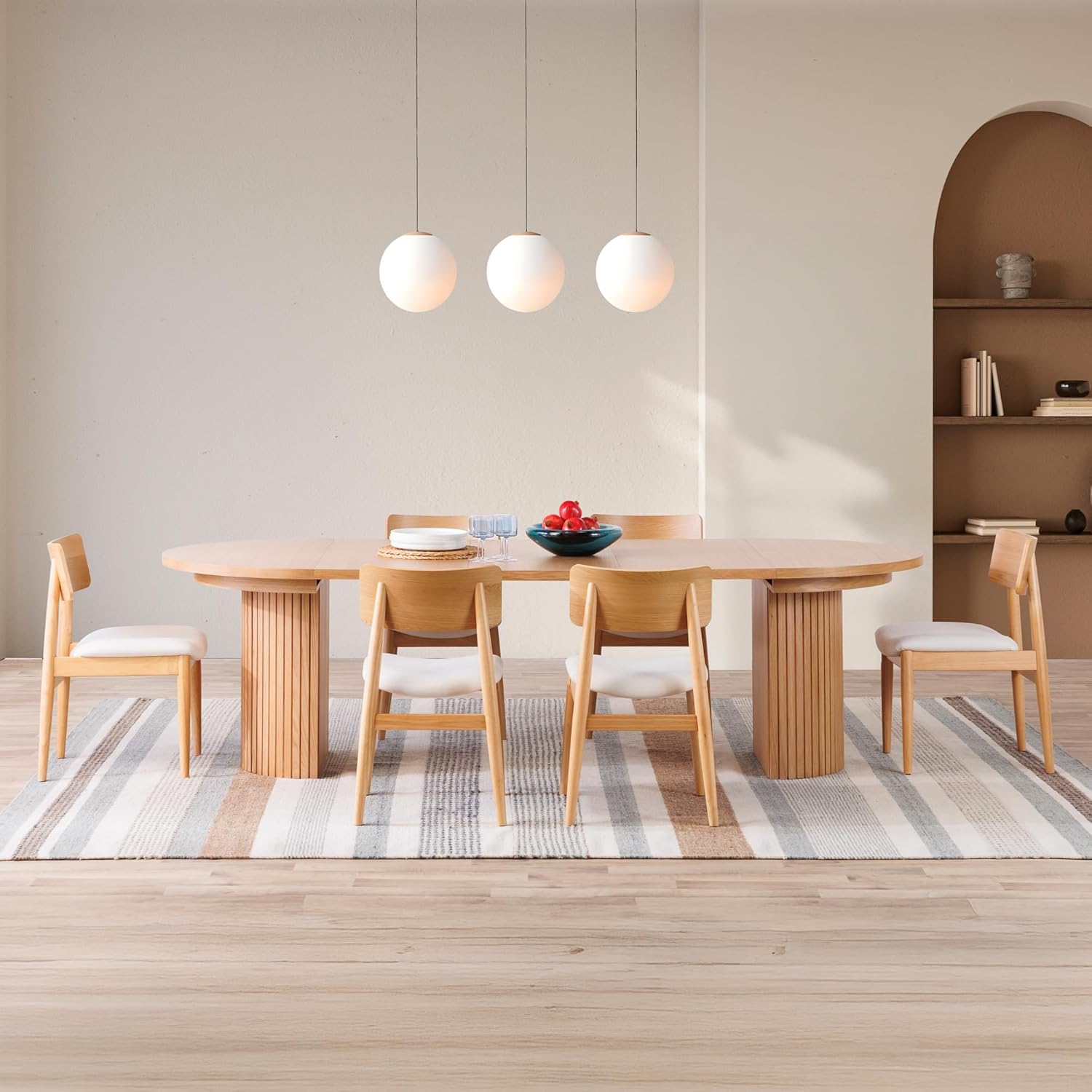 Transformer Table - Solid Wood Extendable Round Dining Table Set with 6 Chairs, Seats 2-10, Extendable Round Dining Set, Space-Saving Modern Furniture, Natural (Table + 6 Chairs)