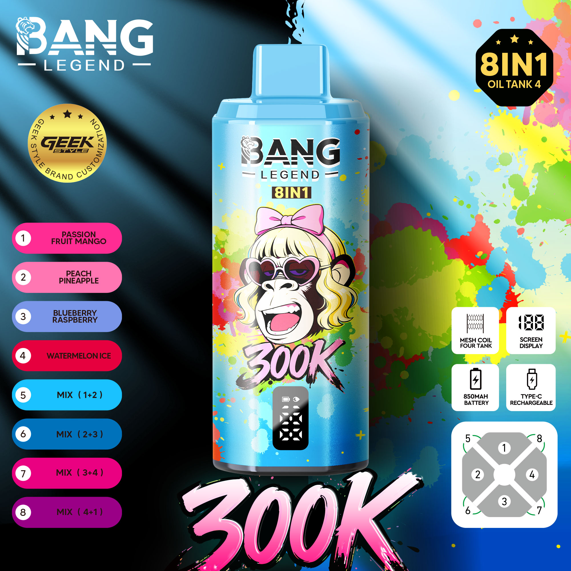 BANG LEGEND 8 IN 1 300K Disposable Vape Puffs 300000 High Puff Disposable