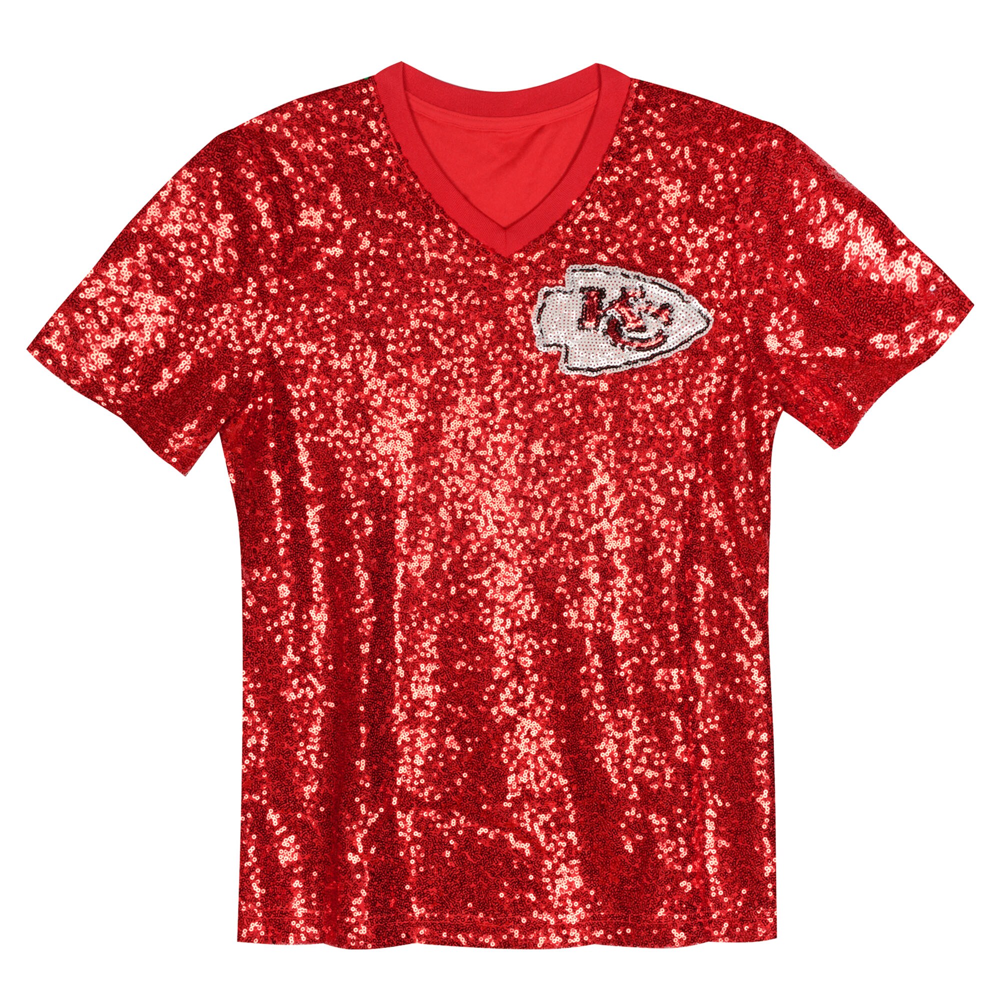 Patrick Mahomes Kansas City Chiefs Girls Youth Sequin V-Neck Fashion Jersey - Red
