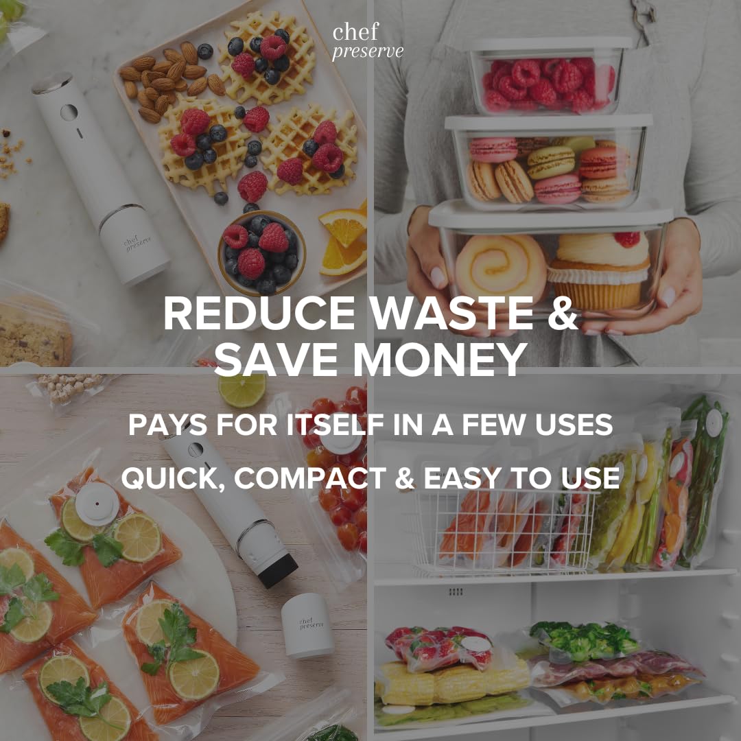 CHEF PRESERVE Compact Vacuum Sealer Machine with Reusable Bags