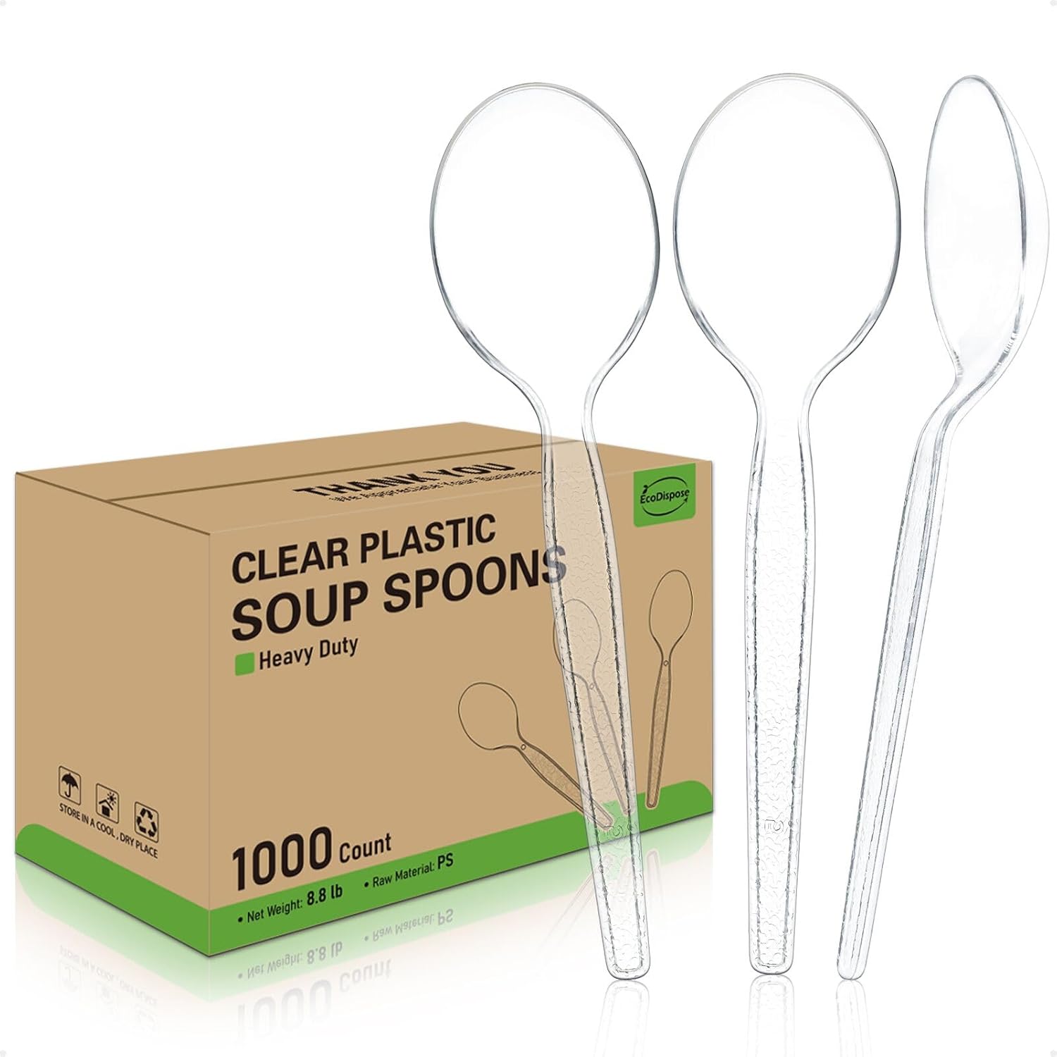EcoDispose 1000 Count Disposable Plastic Spoons Heat Resistant and BPA Free, Heavy Duty Durable Disposable Cutlery for Party Event Supply