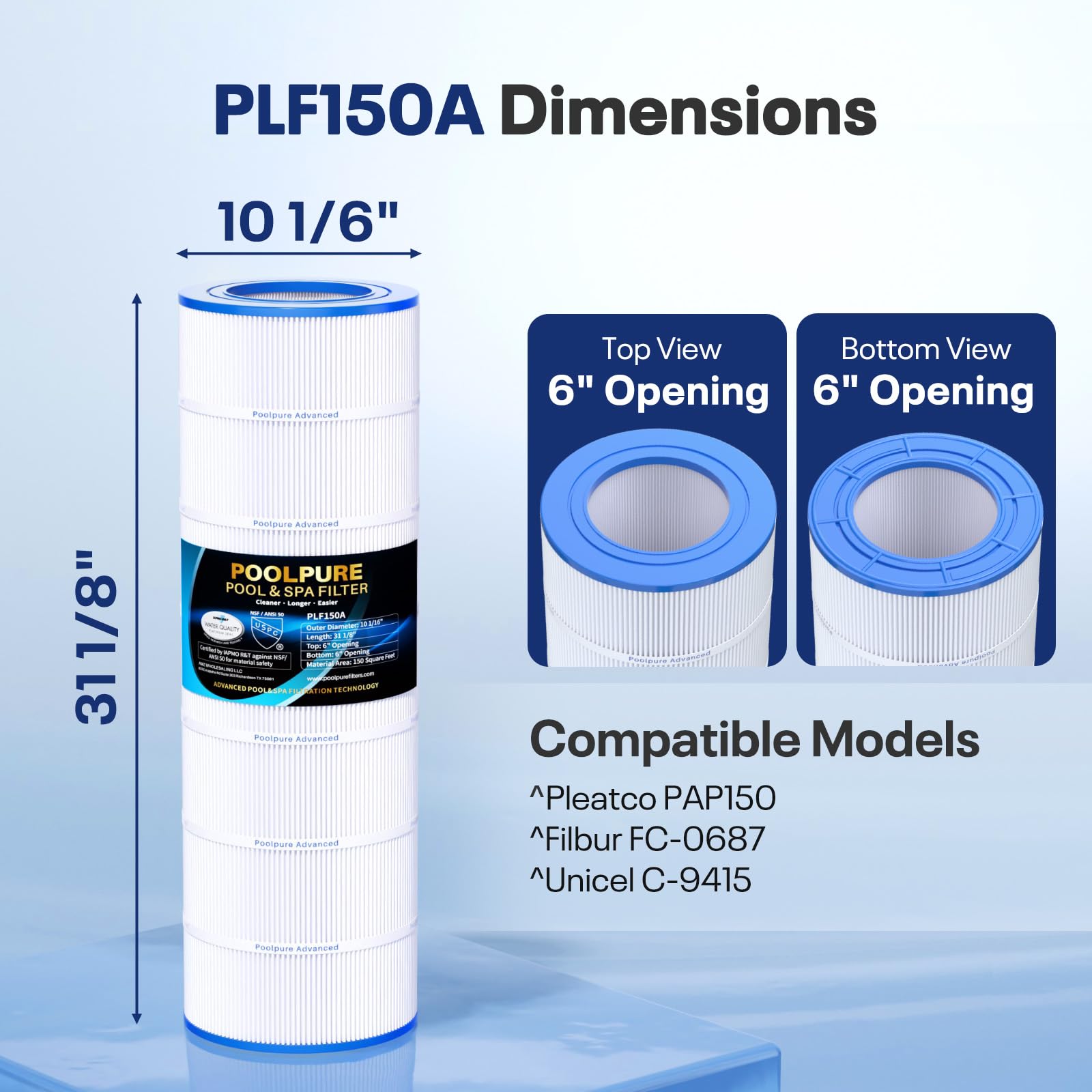 POOLPURE PLF150A Pool Filter Compatible with Pentair & Unicel