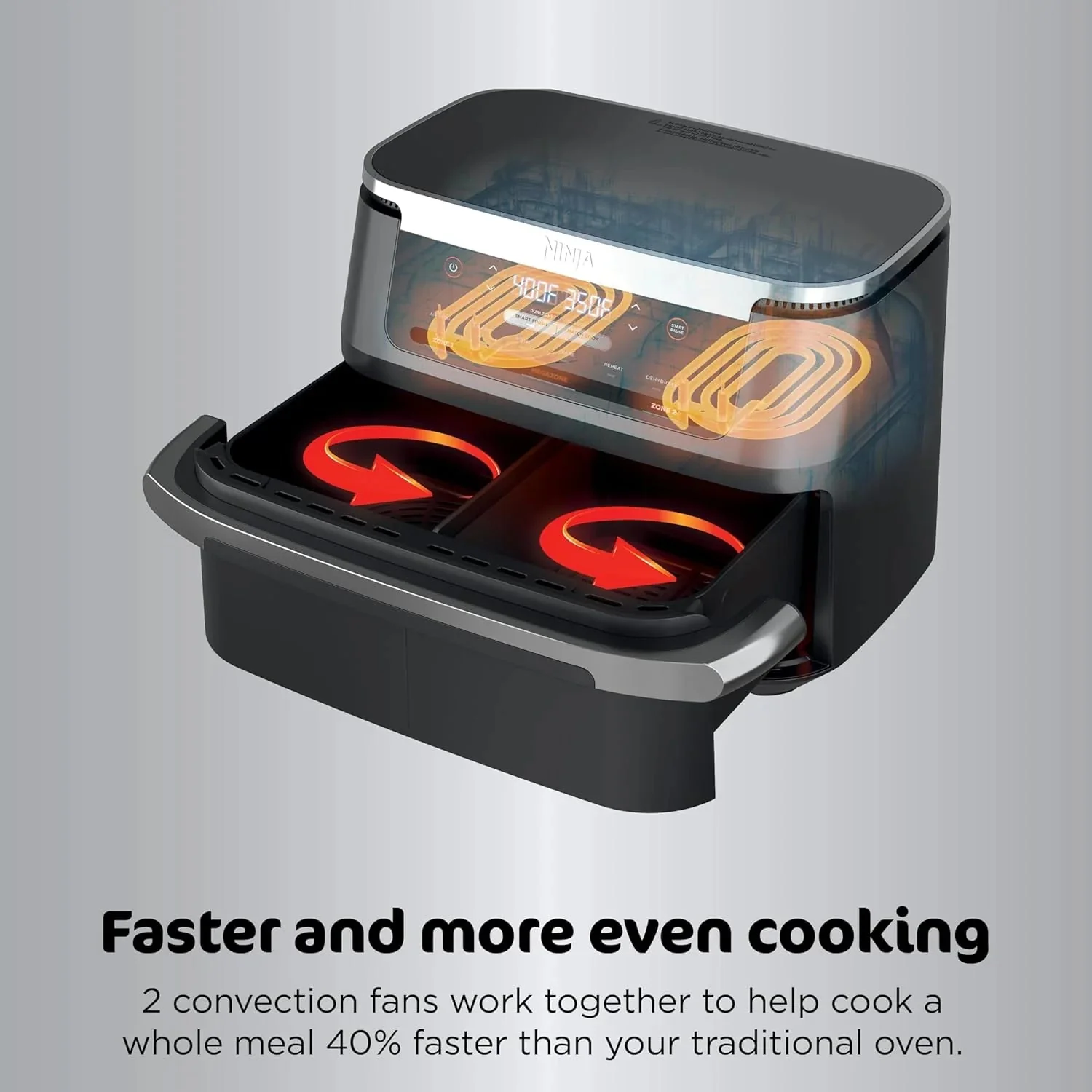 Ninja Foodi 10QT 6-in-1 DualZone Smart XL Air Fryer, 2 Independent 5QT Baskets, Smart Cook Thermometer, Match Cook, Smart Finish, Air Fry, Roast, Bake, Dehydrate, Reheat, Grey, DZ550