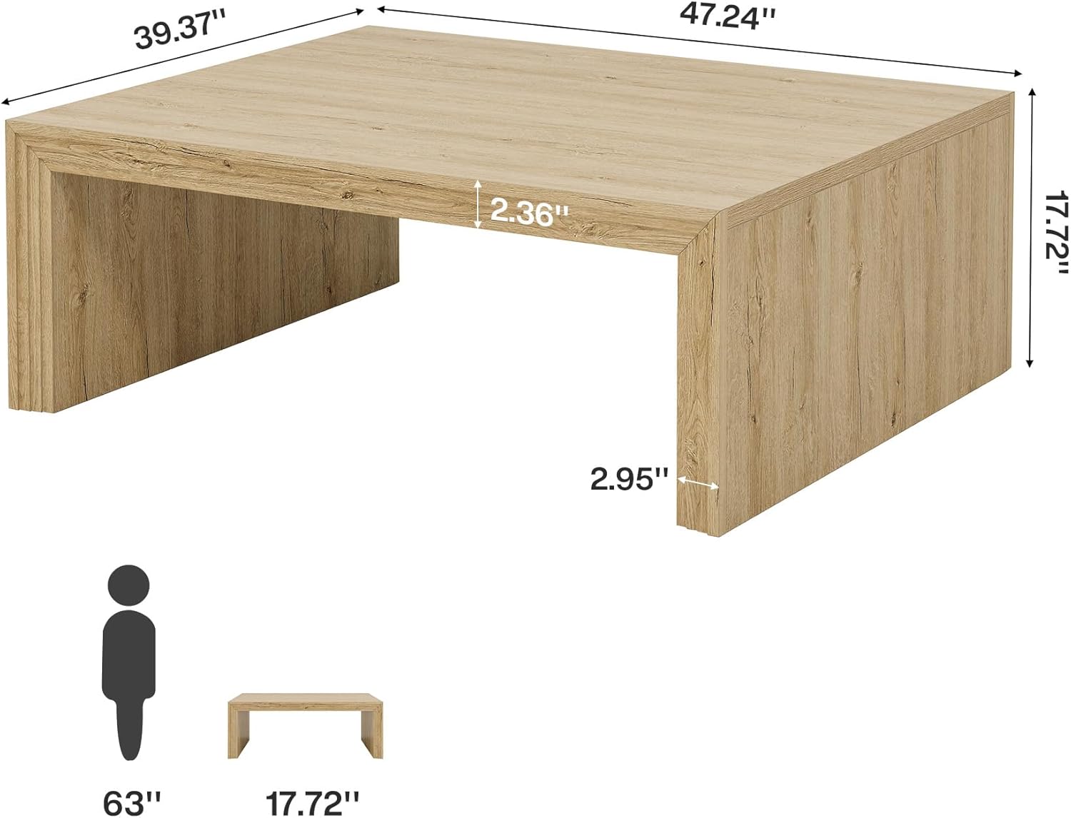 Tribesigns 47-Inch Rectangle Coffee Table, Farmhouse Wooden Rectangular Center Table with Spacious Tabletop, Large Center Cocktail Furniture for Living Room