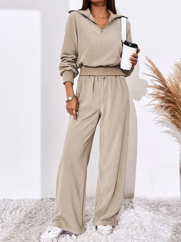 Zipper Casual Loose Two-Piece Set