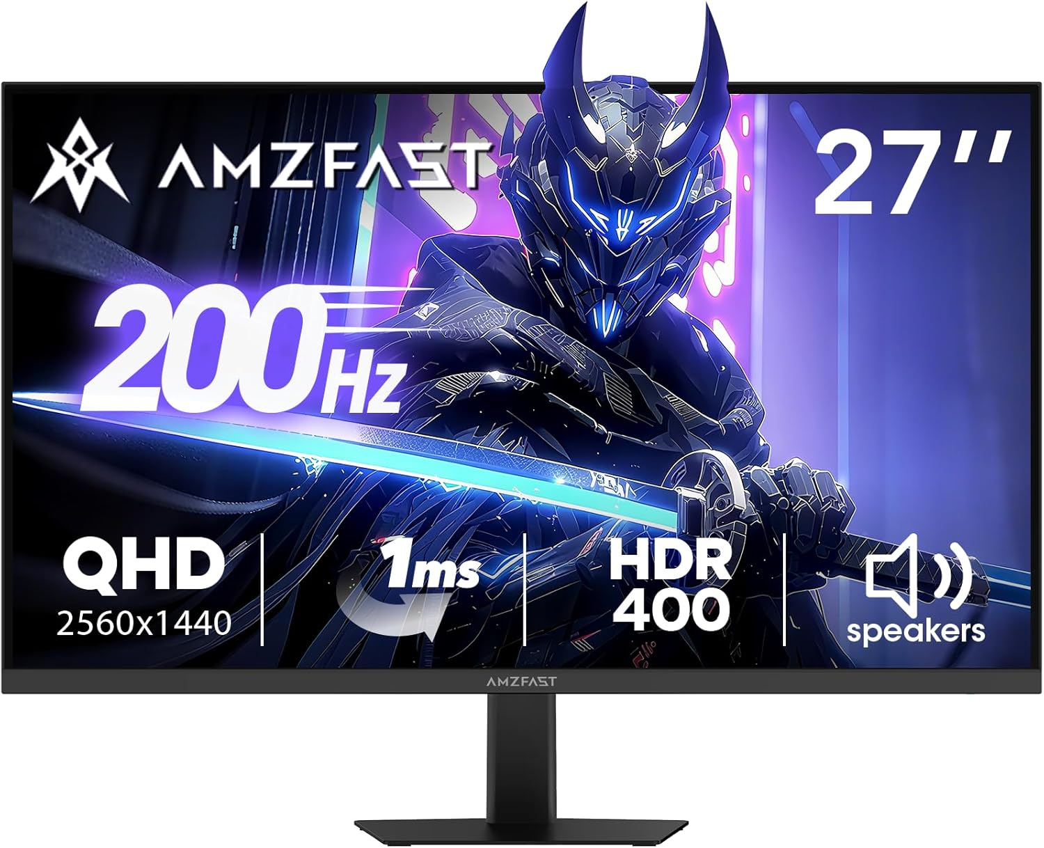 Amzfast 27 Inch 200Hz WQHD (2560 x 1440) Fast IPS Gaming Monitor, Built-in Speakers, 1ms G-SYNC Compatible, HDR400, 132% sRGB, 96% DCI-P3, VESA 100x100, HDMI 2.0 x 2 & DP 1.4 x 2, AMZG27F5Q