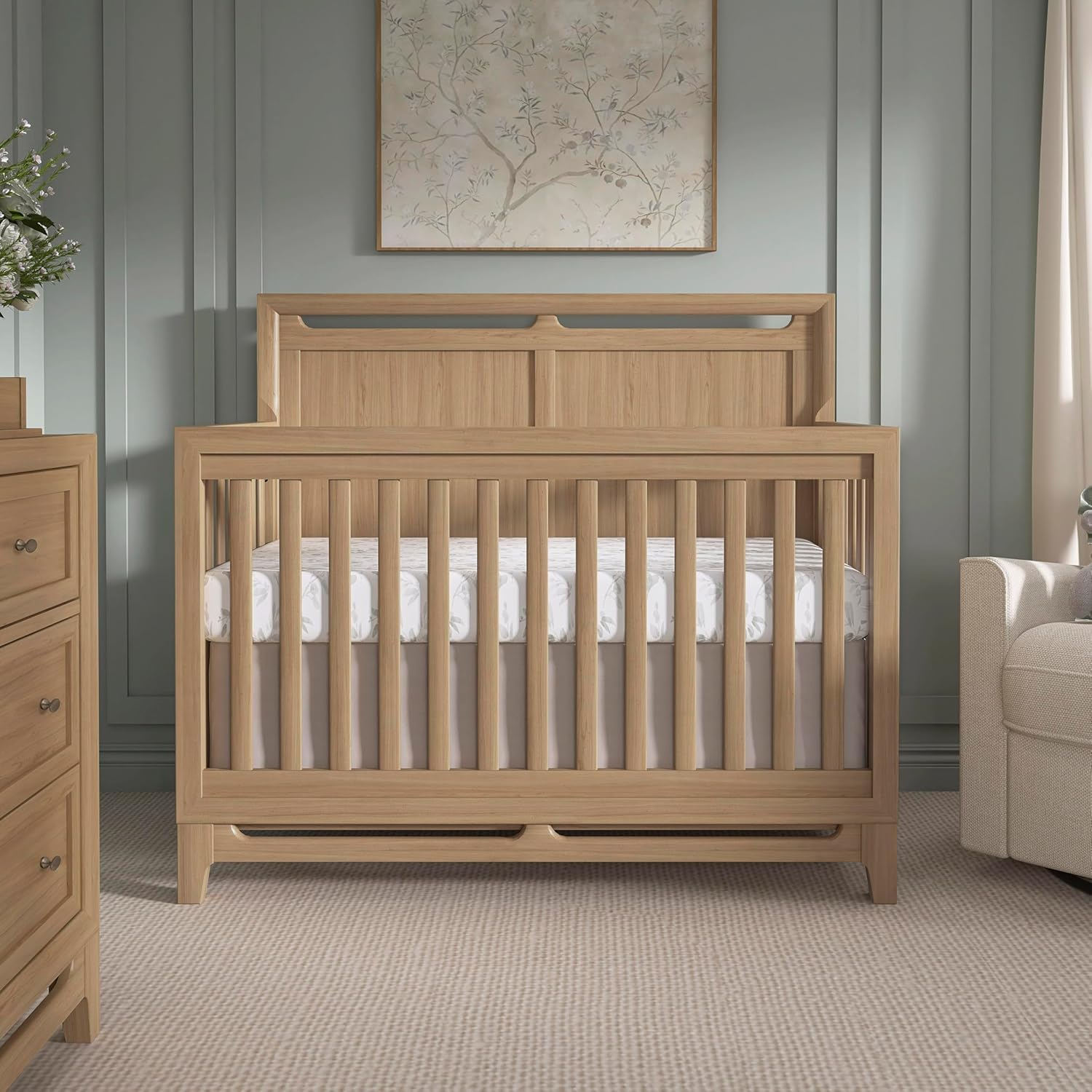 Evolur Bradford 5-in-1 Convertible Full Size Baby Crib, Pinewood Nursery Converts to Daybed, Toddler Bed and Full-Size Bed, 3 Mattress Heights, GREENGUARD Gold & BSA Certified - Alpine Oak