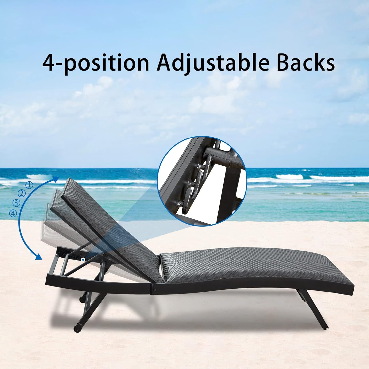 Domi 3 PCS Outdoor Chaise Lounge Set, Aluminum Patio Padded Quick Dry Foam Wicker Lounge Chair with Adjustable Back for Beach Poolside Lawn Sunbathing (2 Chairs W/Table)