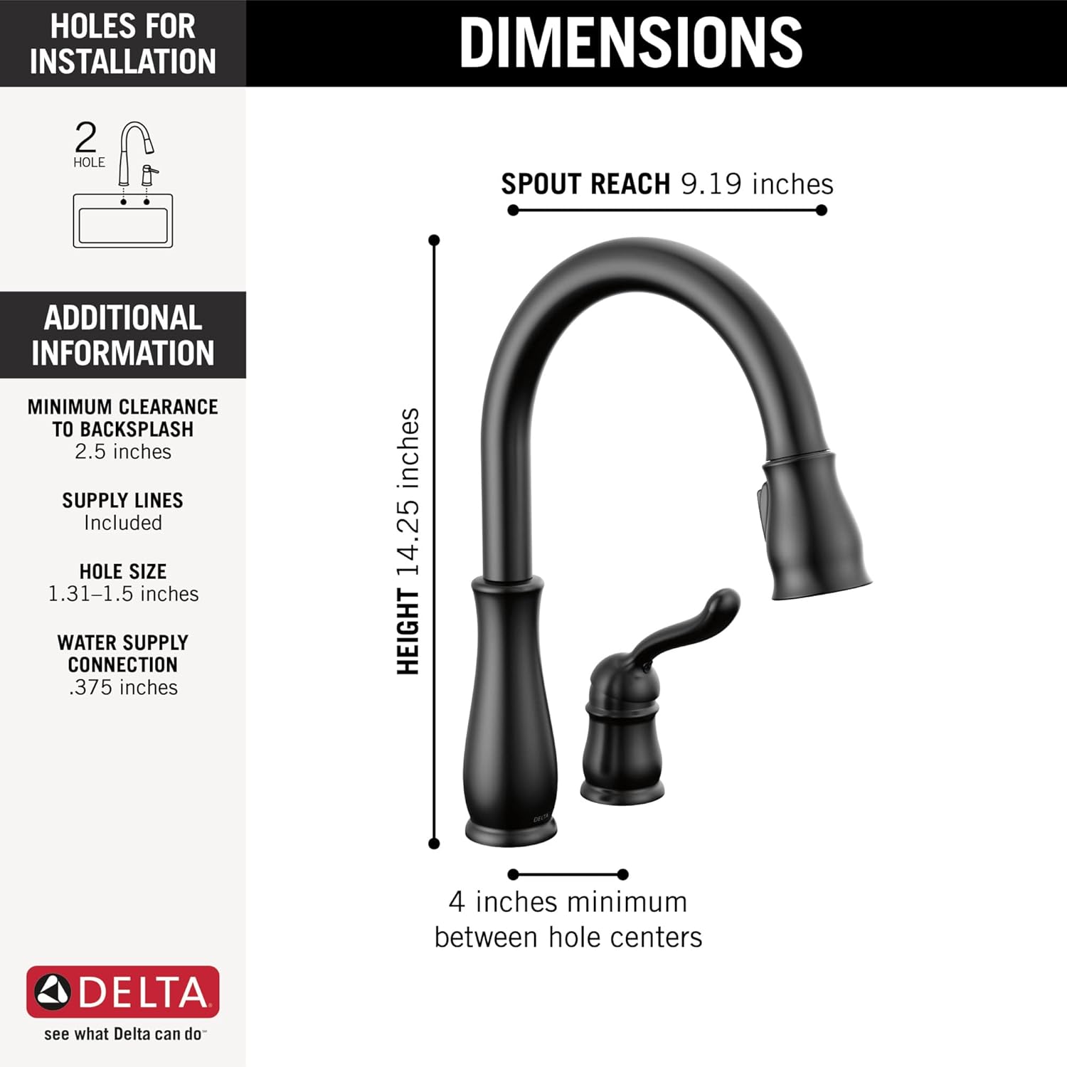 Delta Leland Matte Black Kitchen Faucet with Pull Down Sprayer, Traditional Single Hole Kitchen Sink Faucet, Single Handle, Matte Black 978-BL-DST