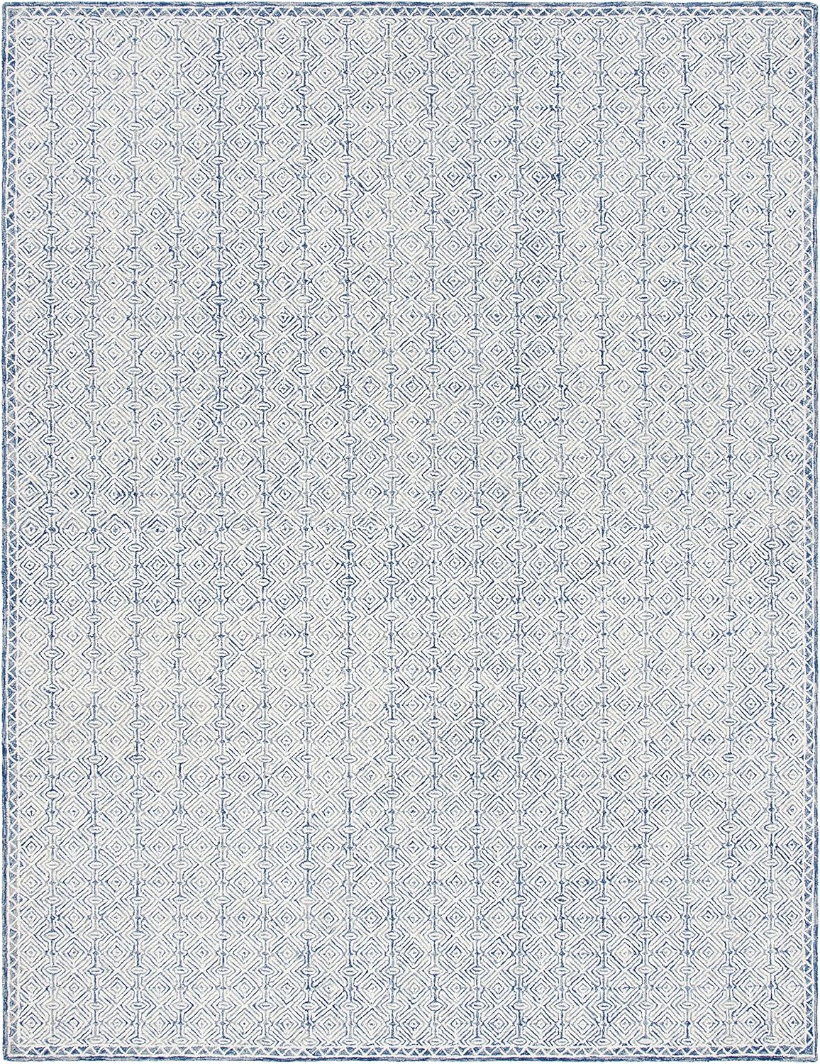 SAFAVIEH Micro-Loop Collection Area Rug - 9' x 12', Navy & Ivory, Handmade Wool, Ideal for High Traffic Areas in Living Room, Bedroom (MLP526N)