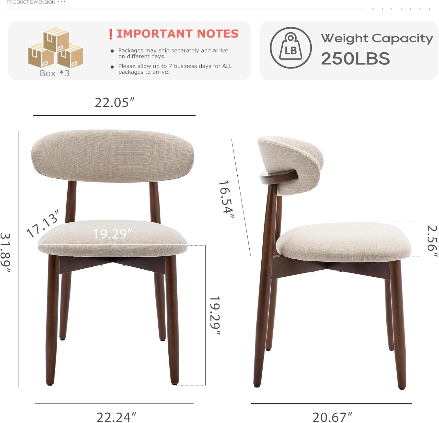 COLAMY Wooden Dining Chairs Set of 6, Modern Upholstered Fabric Dining Room Chair, Farmhouse Kitchen Side Chairs with Foot Pegs, Beige