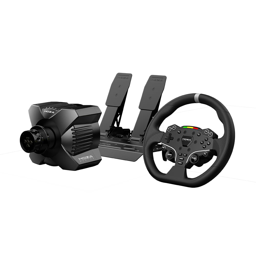 MOZA R3 Racing Simulator 4PCS Wheel & Pedals bundle for PC: R3 Direct Drive Base, ES Lite Steering Wheel, SR-P Lite Pedals and Table Clamp, Black