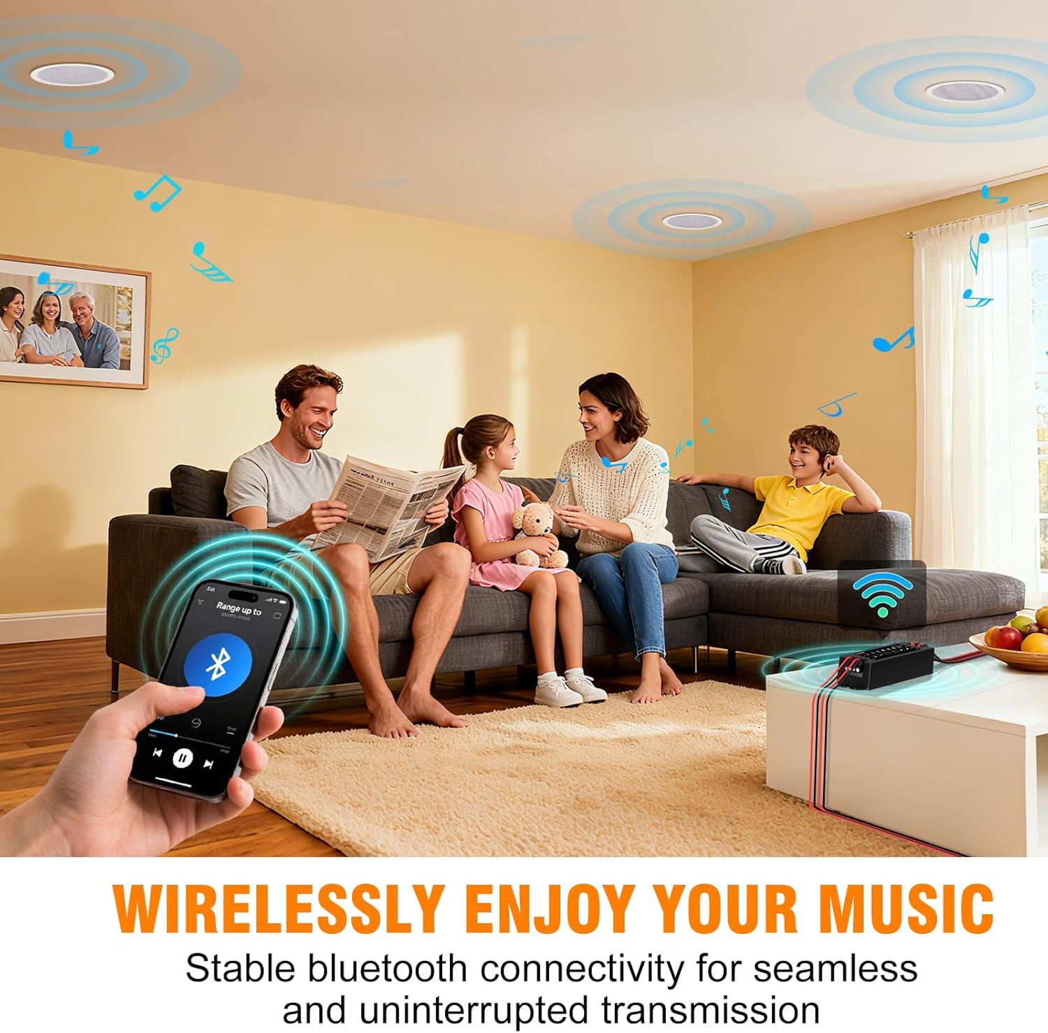 STUDIOFINIX 4 Inch Bluetooth Ceiling Speakers with 4-Channel Amplifier, 480W Max Power, 4 Speakers - Crisp Clear Sound for Living Room, Office, Kitchen, Basement, Covered Patio