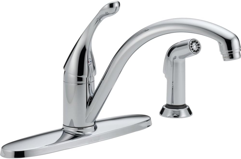 Delta Faucet Collins Single-Handle Kitchen Faucet with Side Sprayer, Chrome Kitchen Sink Faucet, Kitchen Faucet 3 Hole, Chrome 44-DST