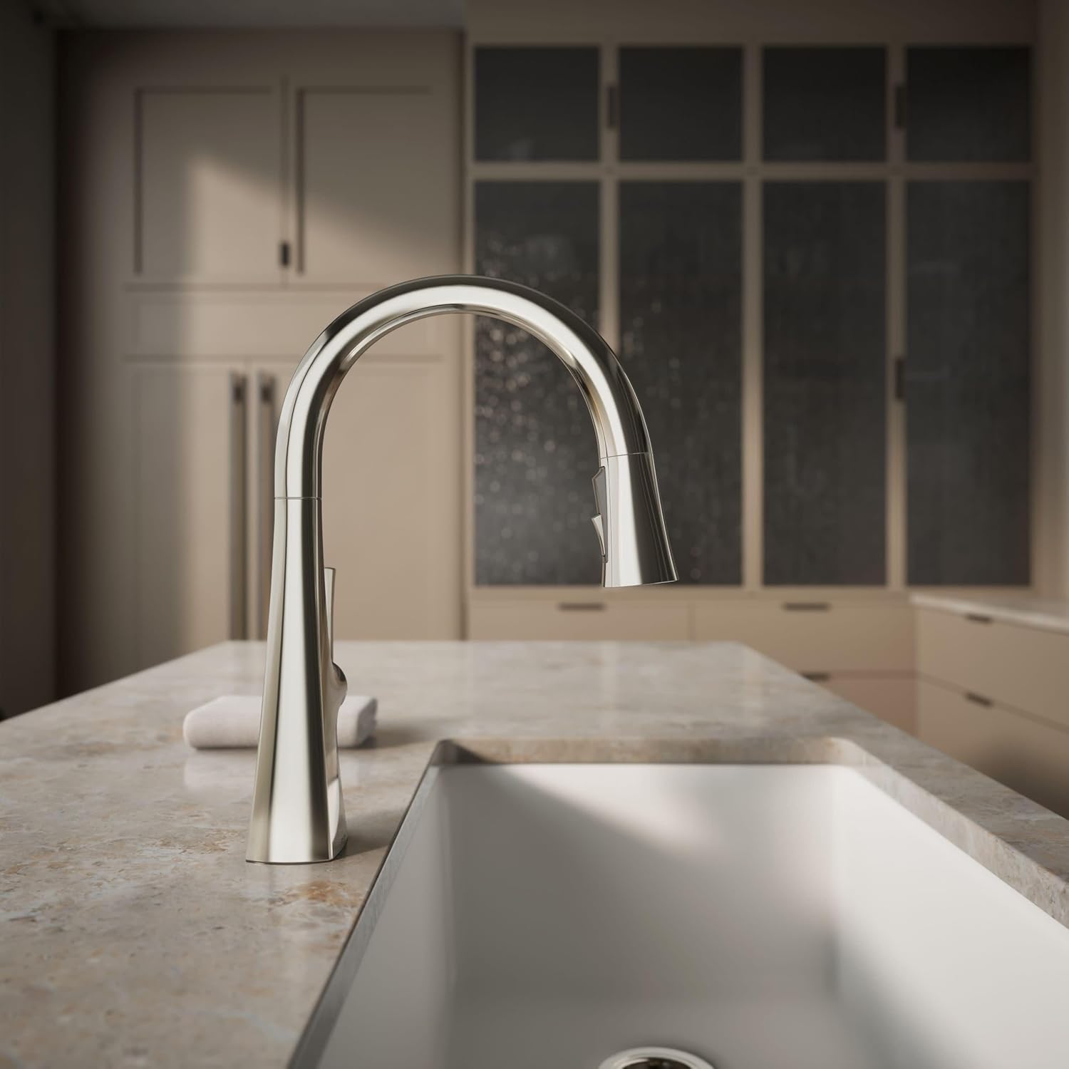 Kohler K-22063-SN Graze 1.5 GPM Pull Down Kitchen Sink Faucet with Three Function Spray, Vibrant Polished Nickel