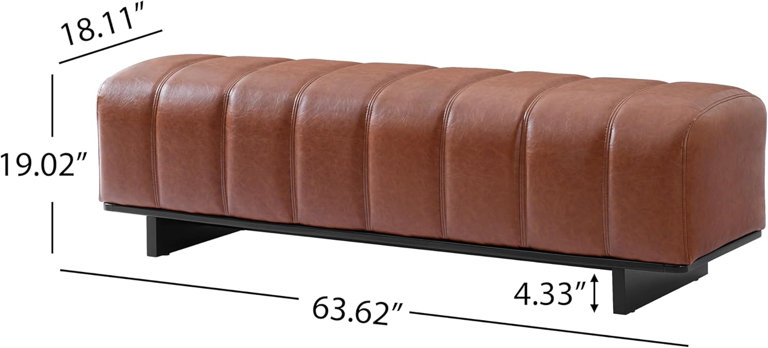 Christopher Knight Home Lamie Faux Leather Upholstered Dining Bench, Wooden Entryway Bench, Long Sofa Footstool for Living Room, Bedroom End of Bed Bench, Brown+Black