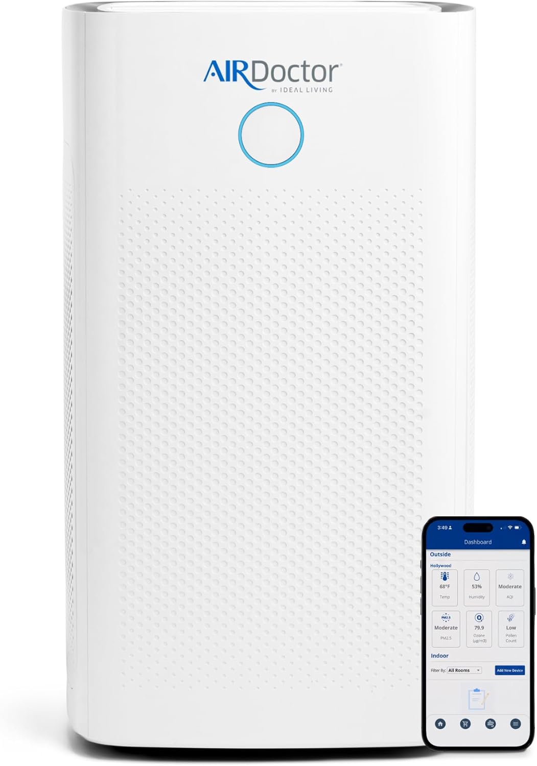 AIRDOCTOR AD5500 Smart App Air Purifier. Cleans Whole Home, XL Rooms Up to 4172 ft2. Removes Allergens, Smoke, Dust, Mold, Pet Hair, Odors, Pollen. Hospital-Grade UltraHEPA, Premium Carbon Filtration