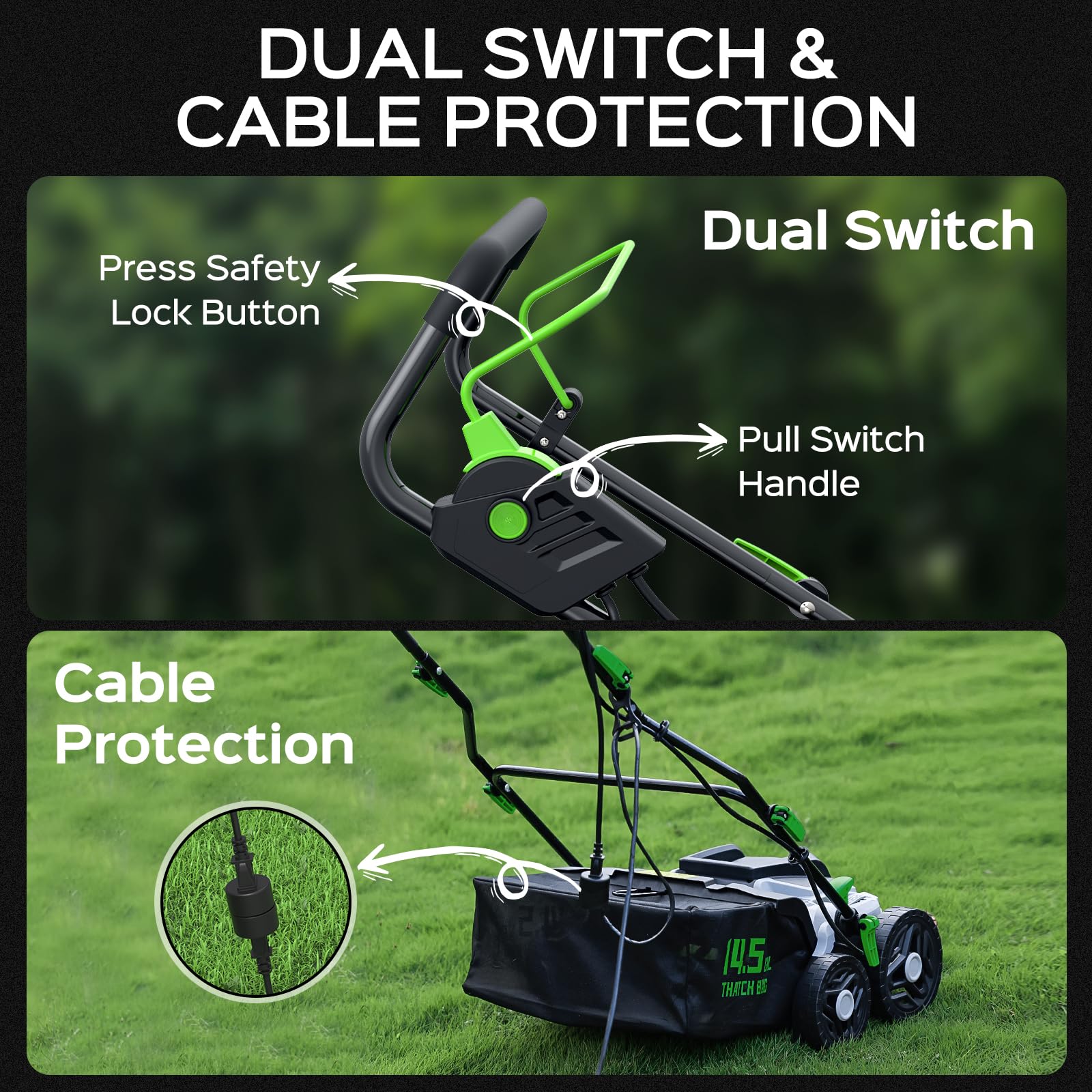 TIECTOWN 2026 16-Inch 2-in-1 Electric Dethatcher & Scarifier