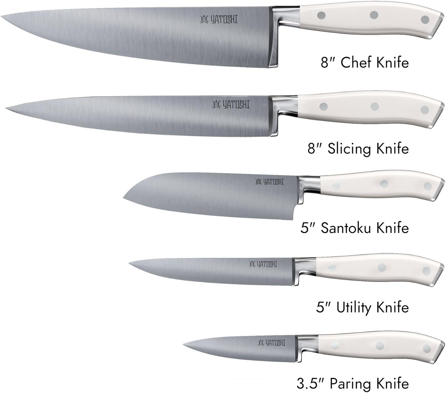 Yatoshi Knives Yatoshi Magnetic Kitchen Knife Block Set 6 Pcs White - Pro Kitchen Knife Set Ultra Sharp High Carbon Steel