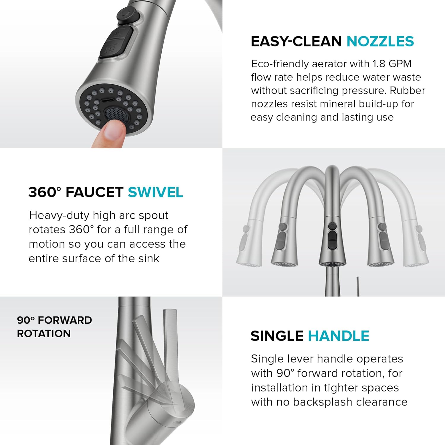KRAUS Odelia 4-Function Single Handle Pull Down Kitchen Faucet in Matte Black with CleanSweep Blade Spray, KPF-3220MB