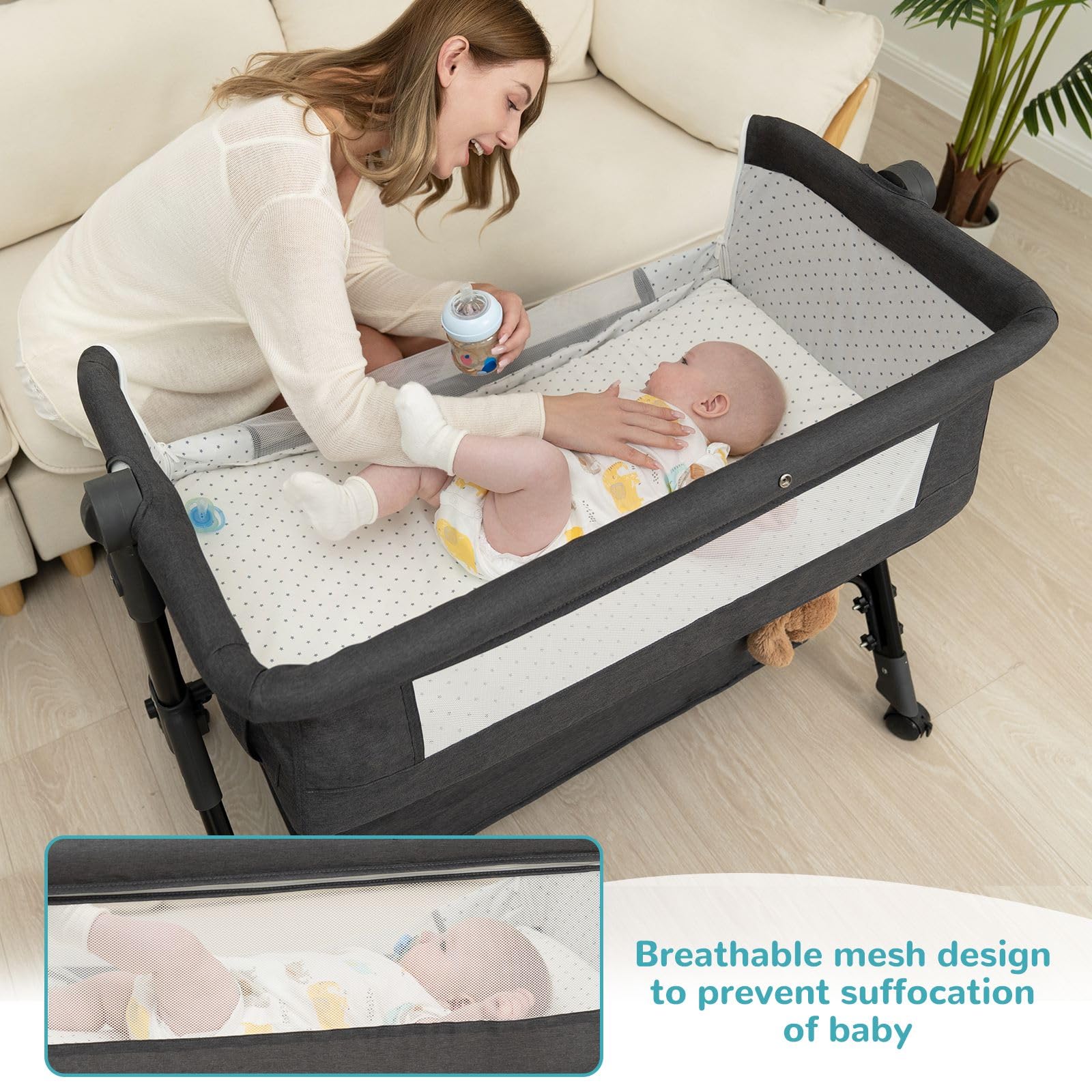 BCOL 3 in 1 Baby Bassinet with Wheels & Mosquito Net