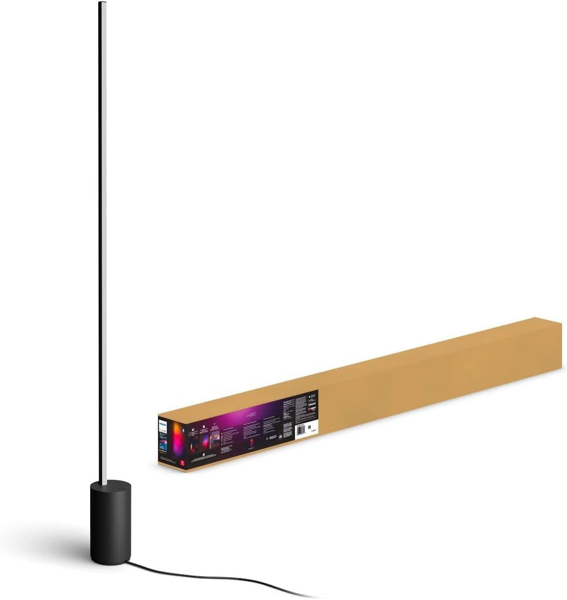 Philips Hue Signe Smart Color Changing Floor Lamp, Black, White and Color Ambiance, Pack of 1, Control with Hue App, LED Floor Lamp Compatible with Alexa, Google Assistant, and Apple HomeKit