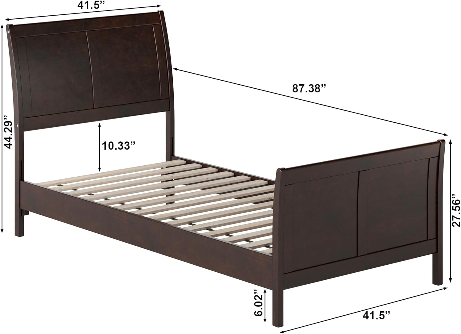AFI, Valencia Twin XL Solid Wood Low Profile Sleigh Platform Bed with Matching Footboard, Espresso
