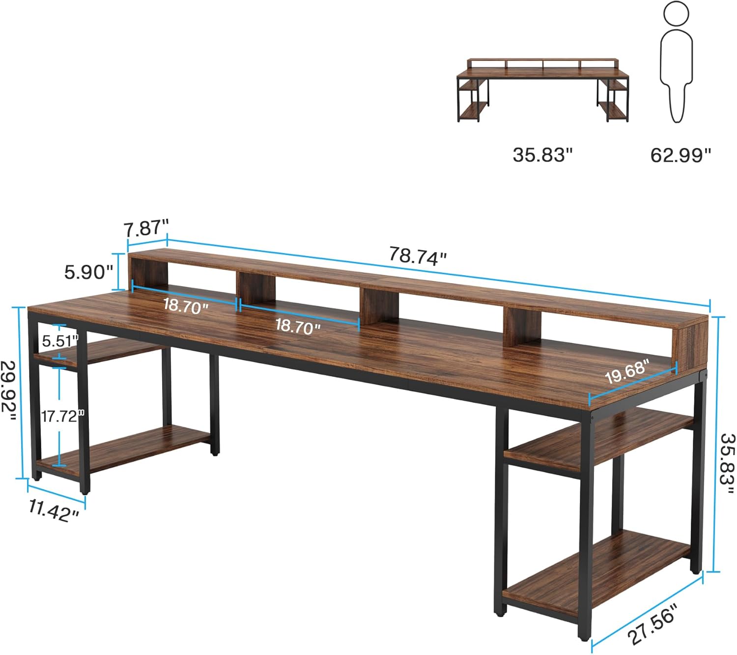 Tribesigns Two Person Desk with Monitor Stand, 78.74