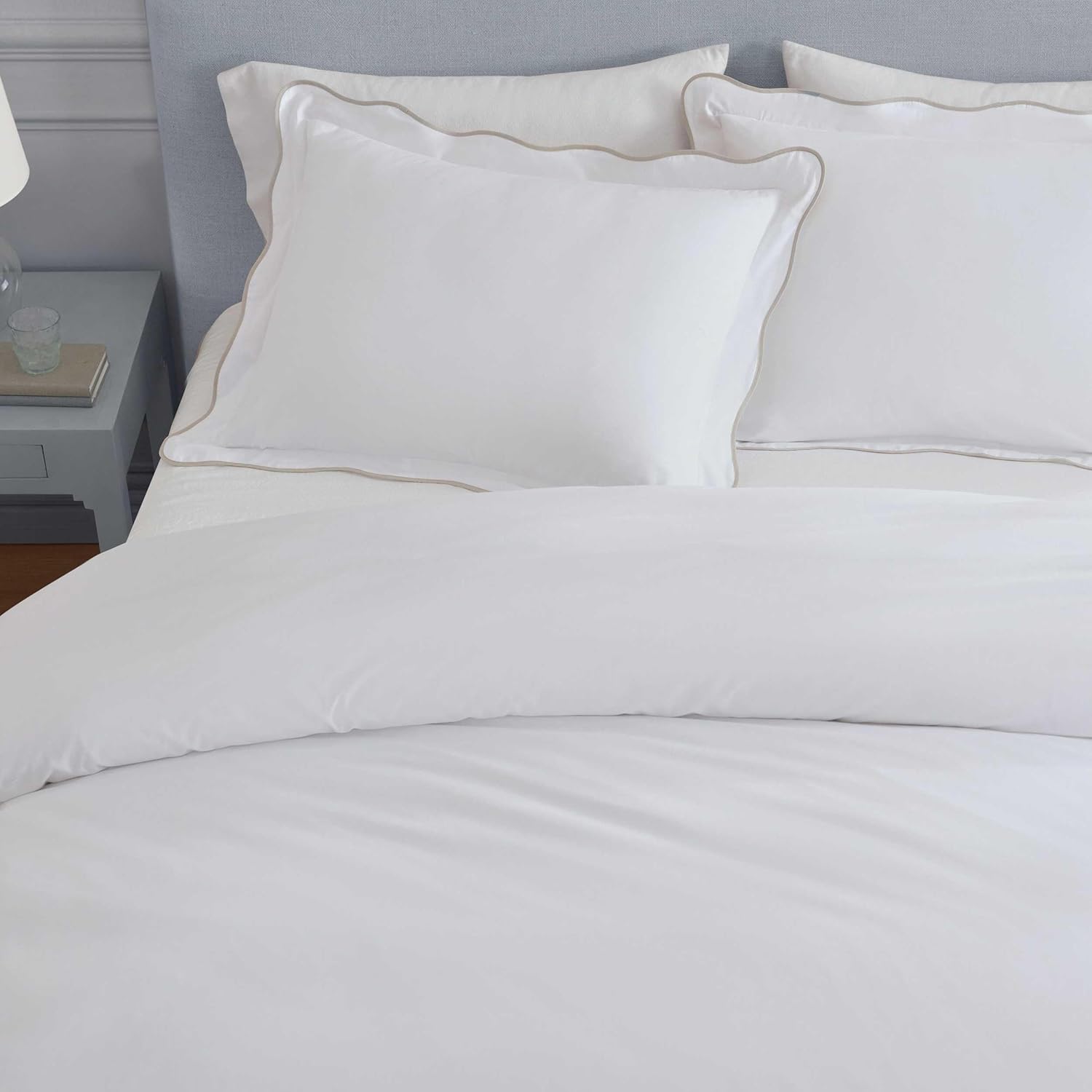 Martha Stewart - King Duvet Cover Set, 100% Soft Cotton Bed Set with a Smooth Cotton Percale Reverse, 3 Piece Bedding with Matching Pillowcases (Simple Scallop Beige)