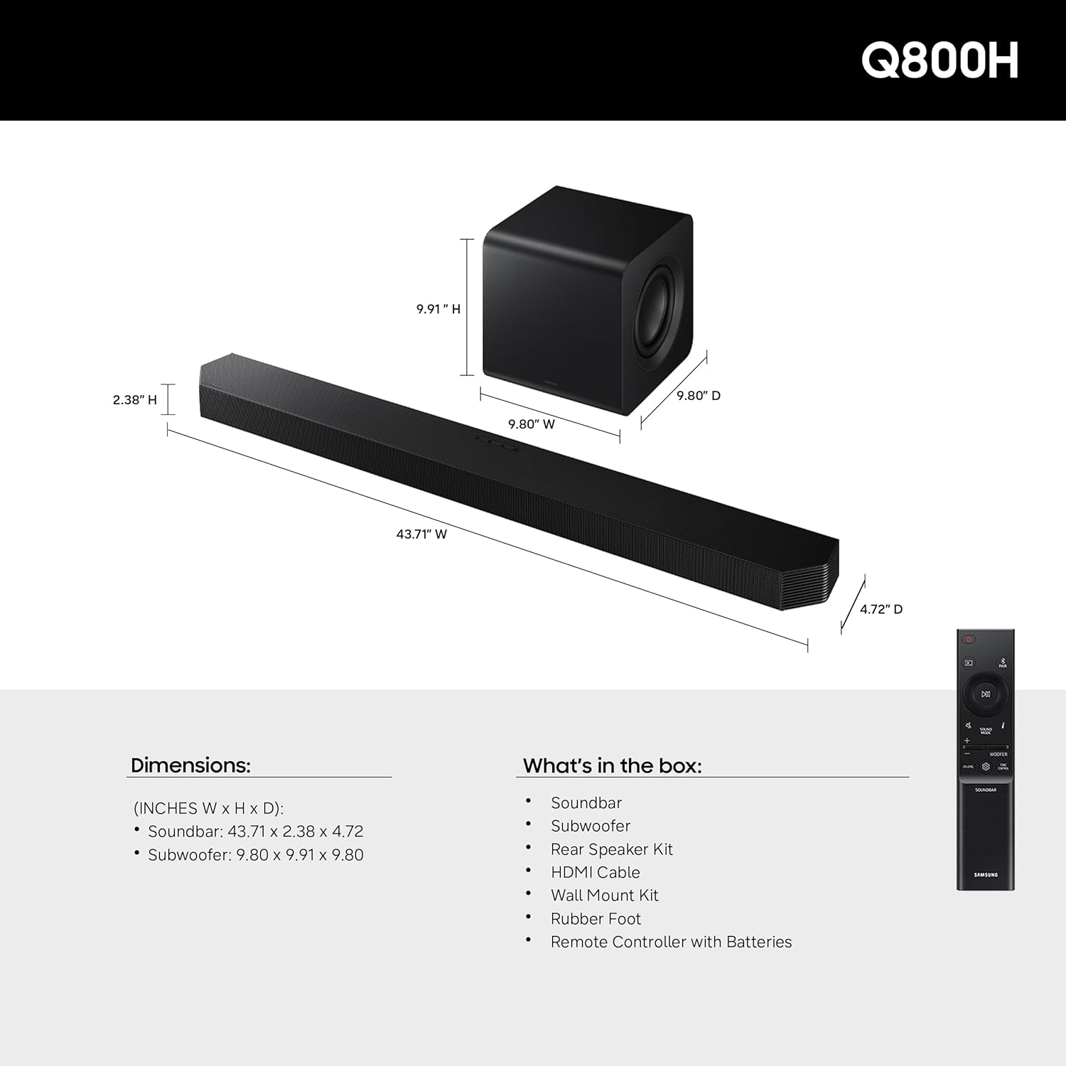 Samsung Q-Series Soundbar HW-Q800H 5.1.2ch with Wireless Subwoofer, Wireless Dolby Atmos, Q-Symphony, SpaceFit Sound Pro, Adaptive Sound, Game Mode Pro, Alexa Built-in (2026 Model)