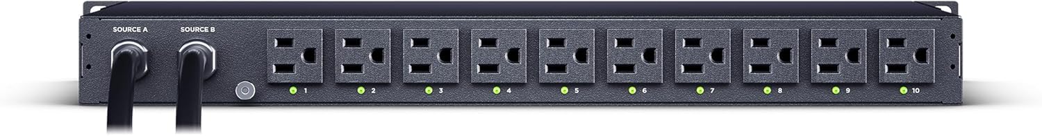 CyberPower PDU44001 Switched ATS PDU, 100-120V, 15A (Derated to 12A), 10 Outlets, 1U Rackmount