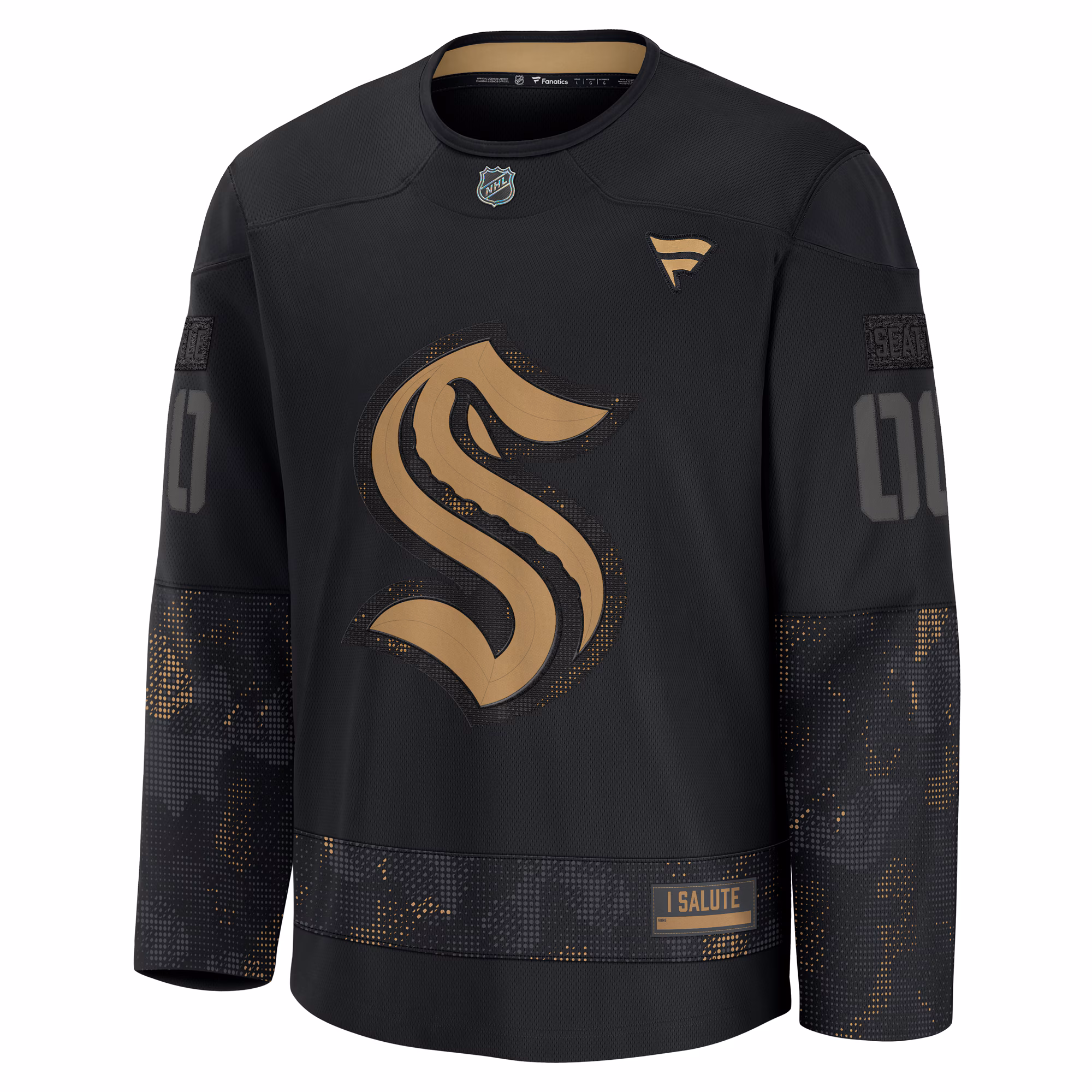 Seattle Kraken Fanatics 2024 Military Appreciation Custom Practice Jersey - Black