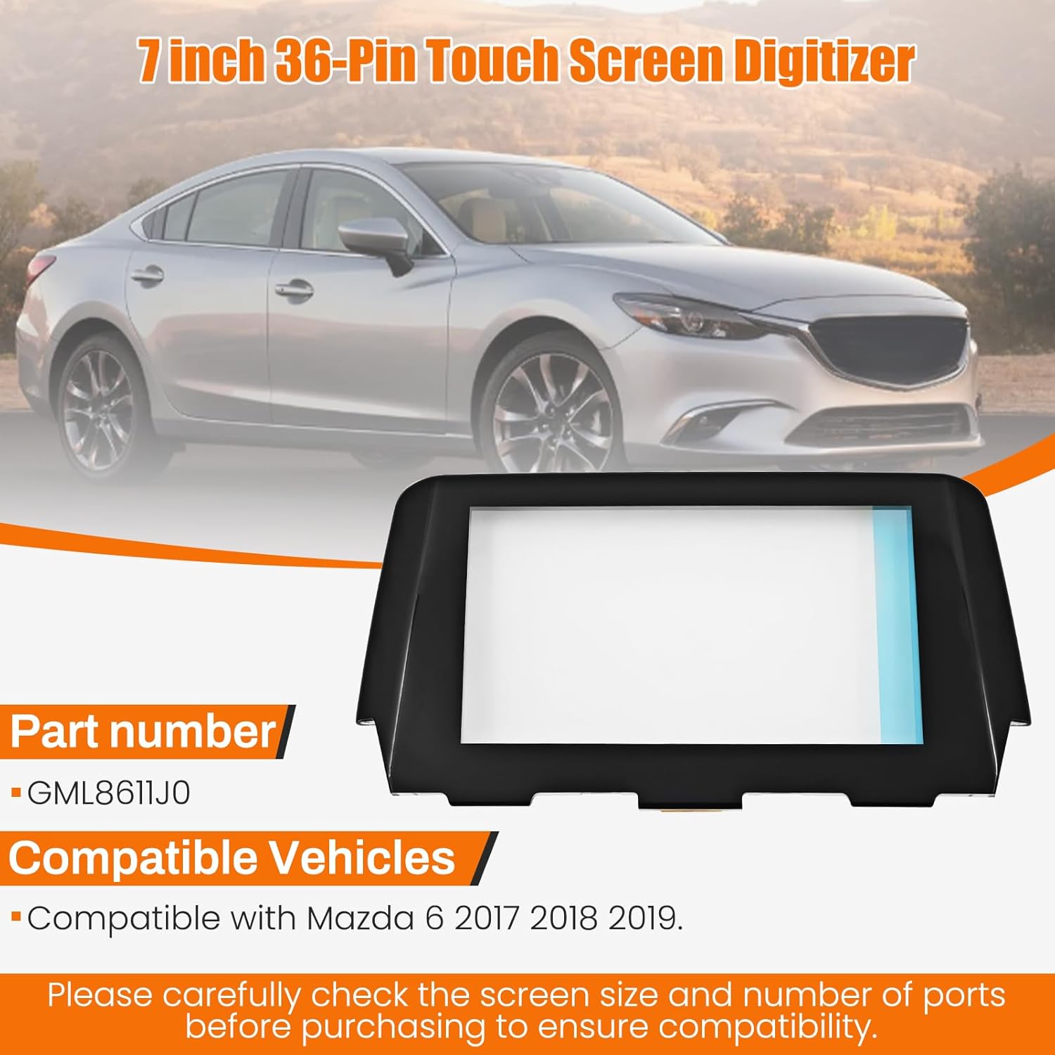 GML8611J0 7 inch Touch Screen Digitizer 36-Pin Compatible with Mazda 6 2017 2018 2019 Radio Screen Replace# GML8611J0 Navigation Glass Panel