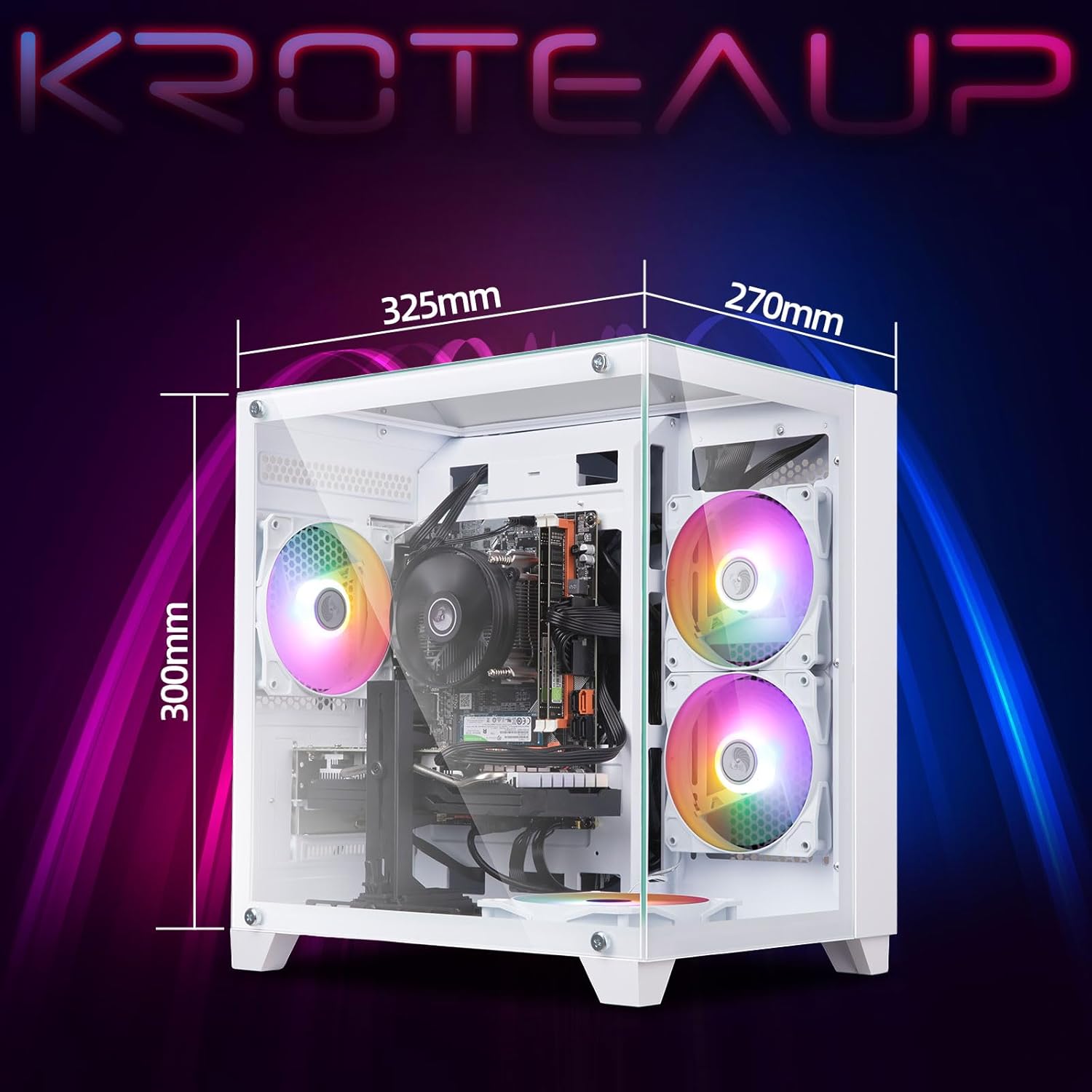 Gaming PC Desktop, Intel i7-4770, Radeon RX 550 4G, 16GB RAM, 512GB SSD, RGB Fans, White Prebuilt Gaming Computer with Keyboard & Mouse, Windows 11