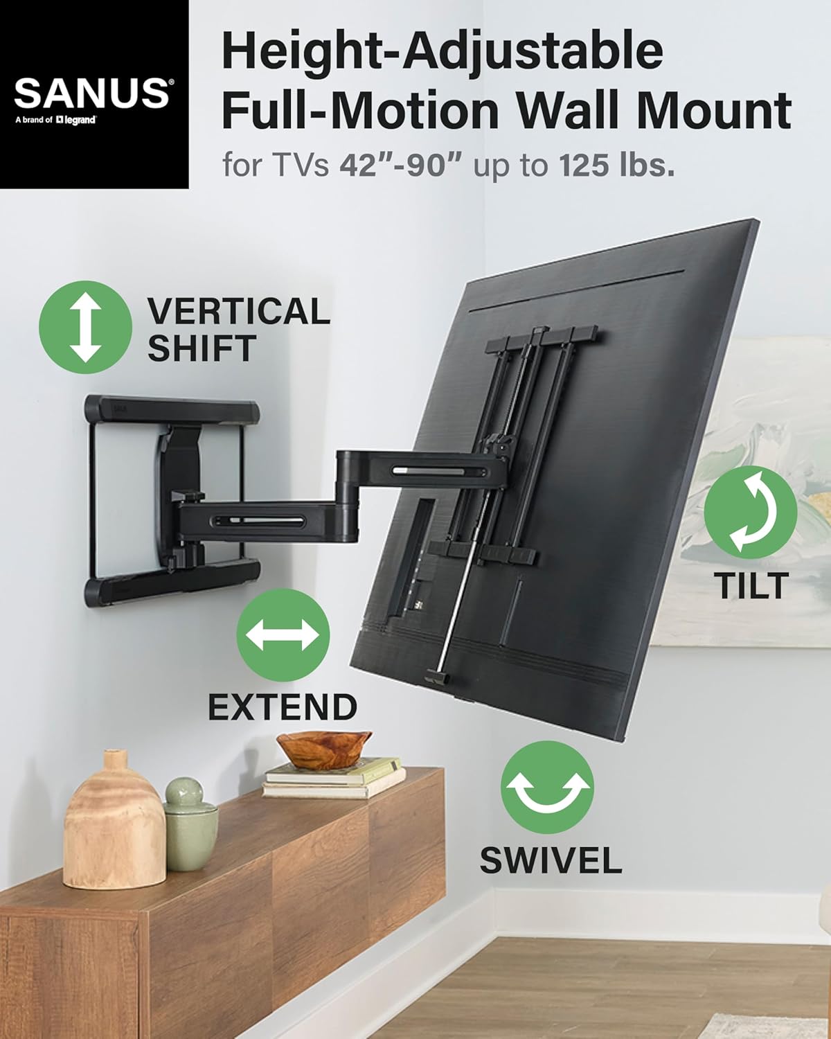 SANUS Height Adjustable Full Motion TV Wall Mount for 42