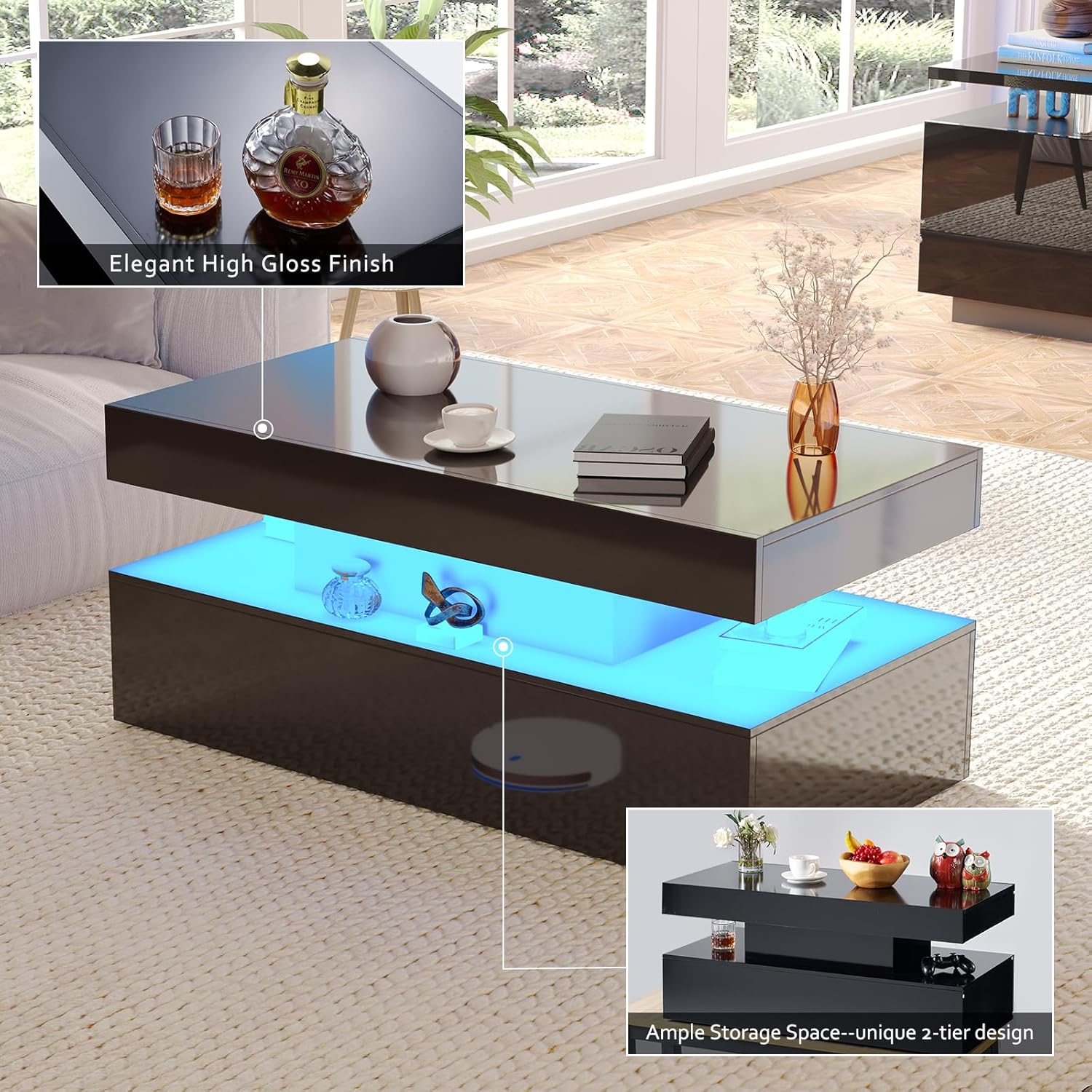 AMERLIFE 5 Piece Modern Living Room Table Set, Includes 80
