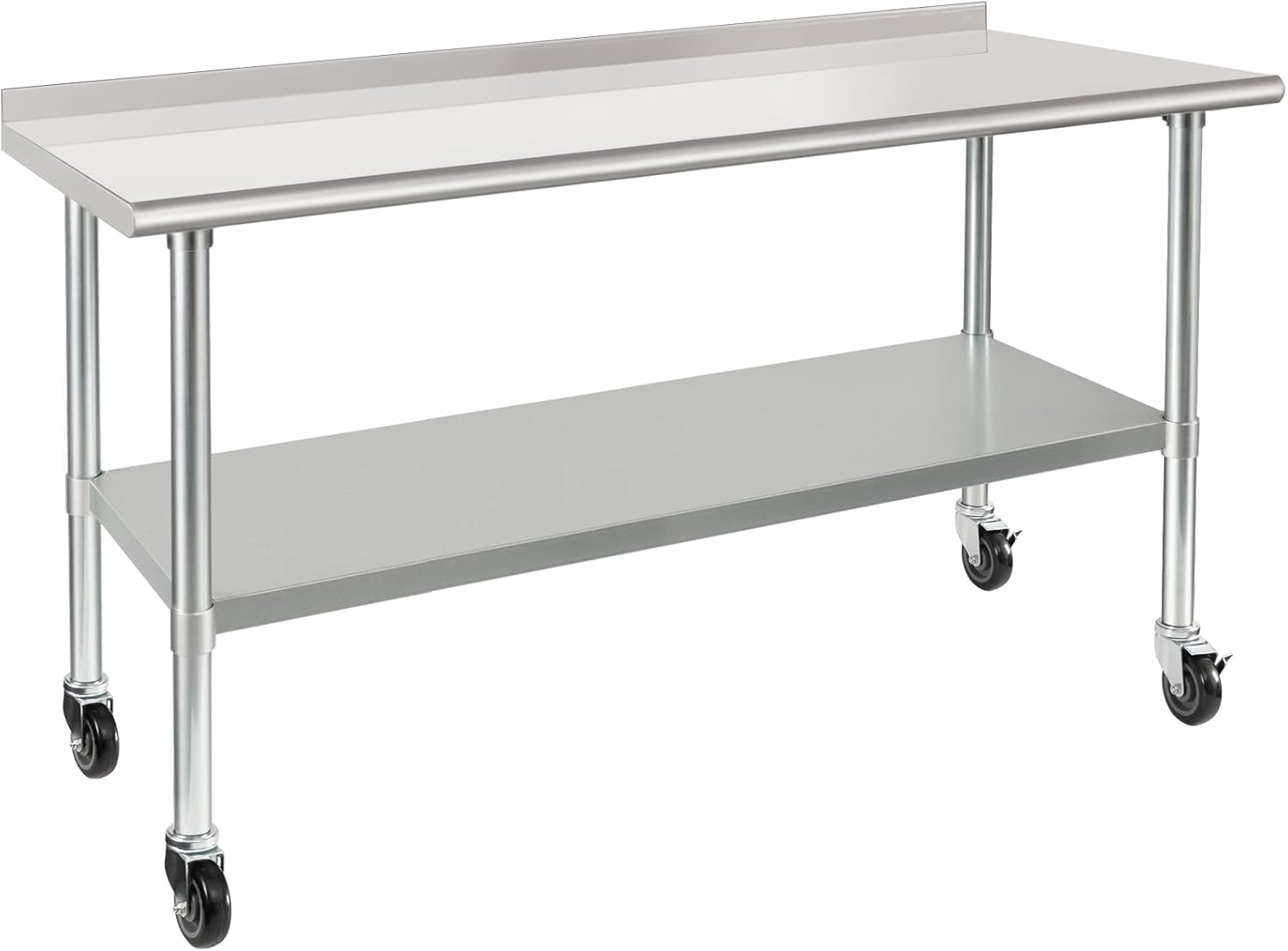HARDURA Stainless Steel Table 24 x 60 Inches with Wheels Casters NSF Heavy Duty Commercial Prep Table with 2” Backsplash and Adjustable Undershelf for Restaurant Kitchen Home and Hotel