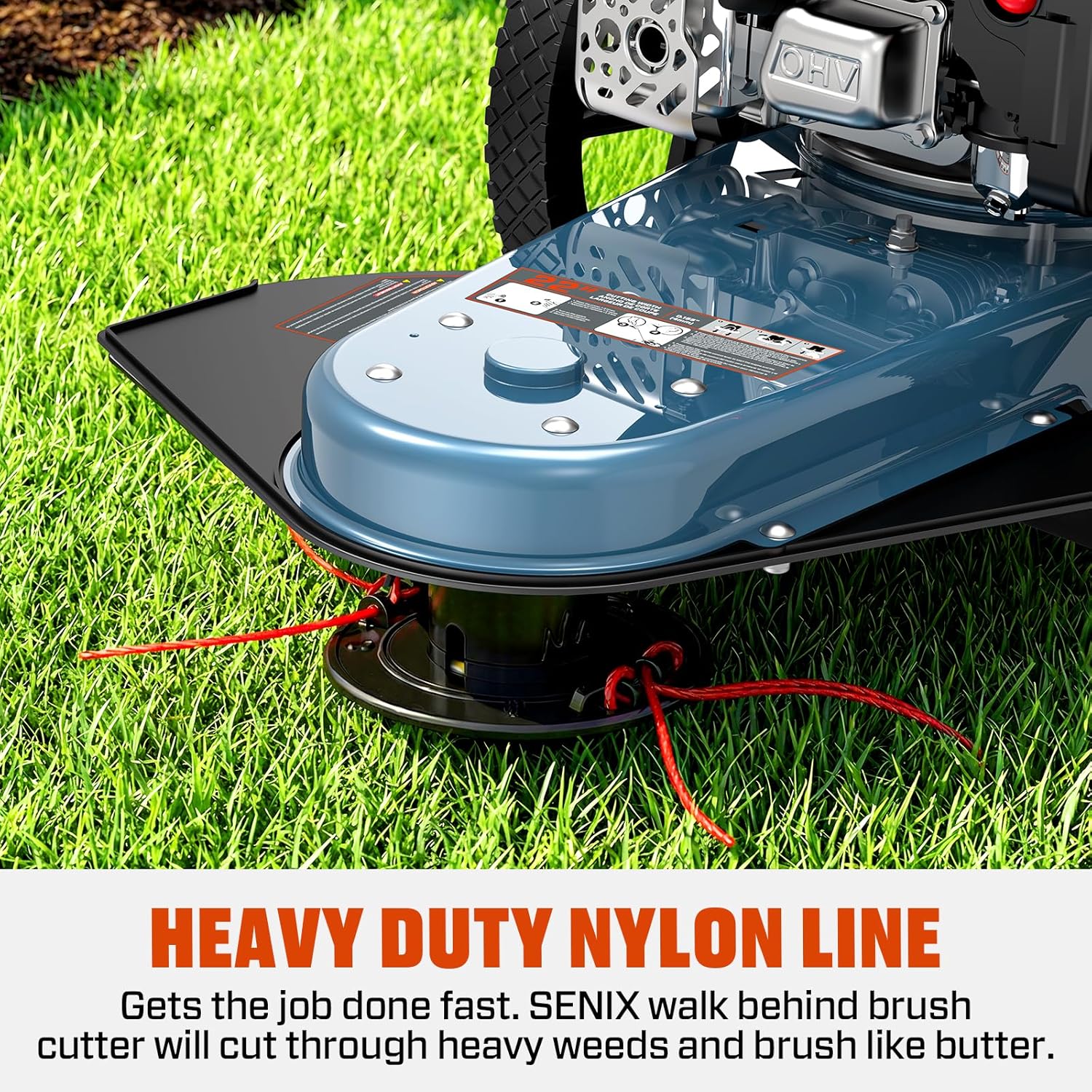 SENIX 22-Inch Gas Walk Behind Brush Cutter and String Trimmer, 160 cc 4-Cycle Engine, 14