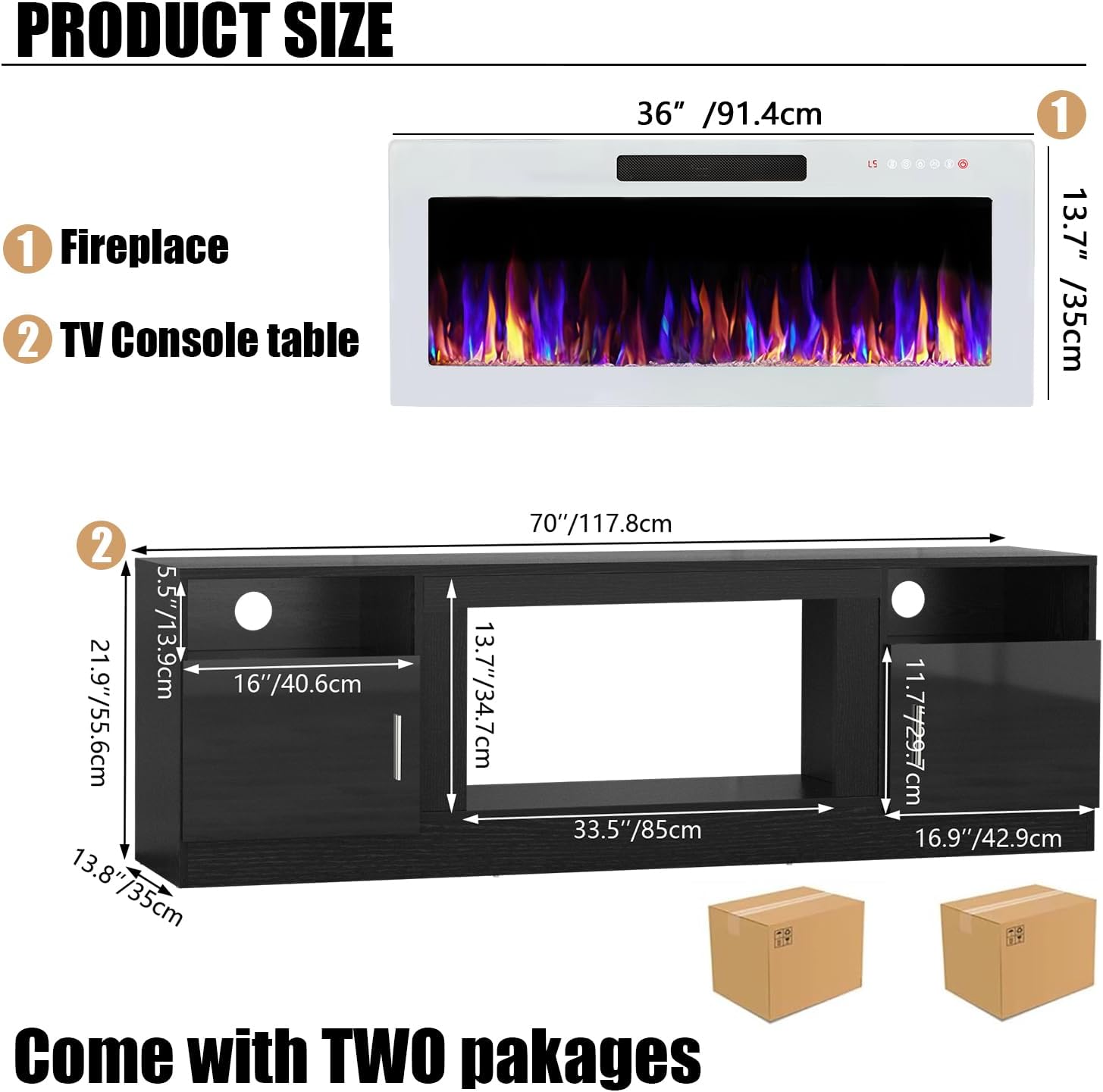 VITESSE TV Stand Fireplace with 36