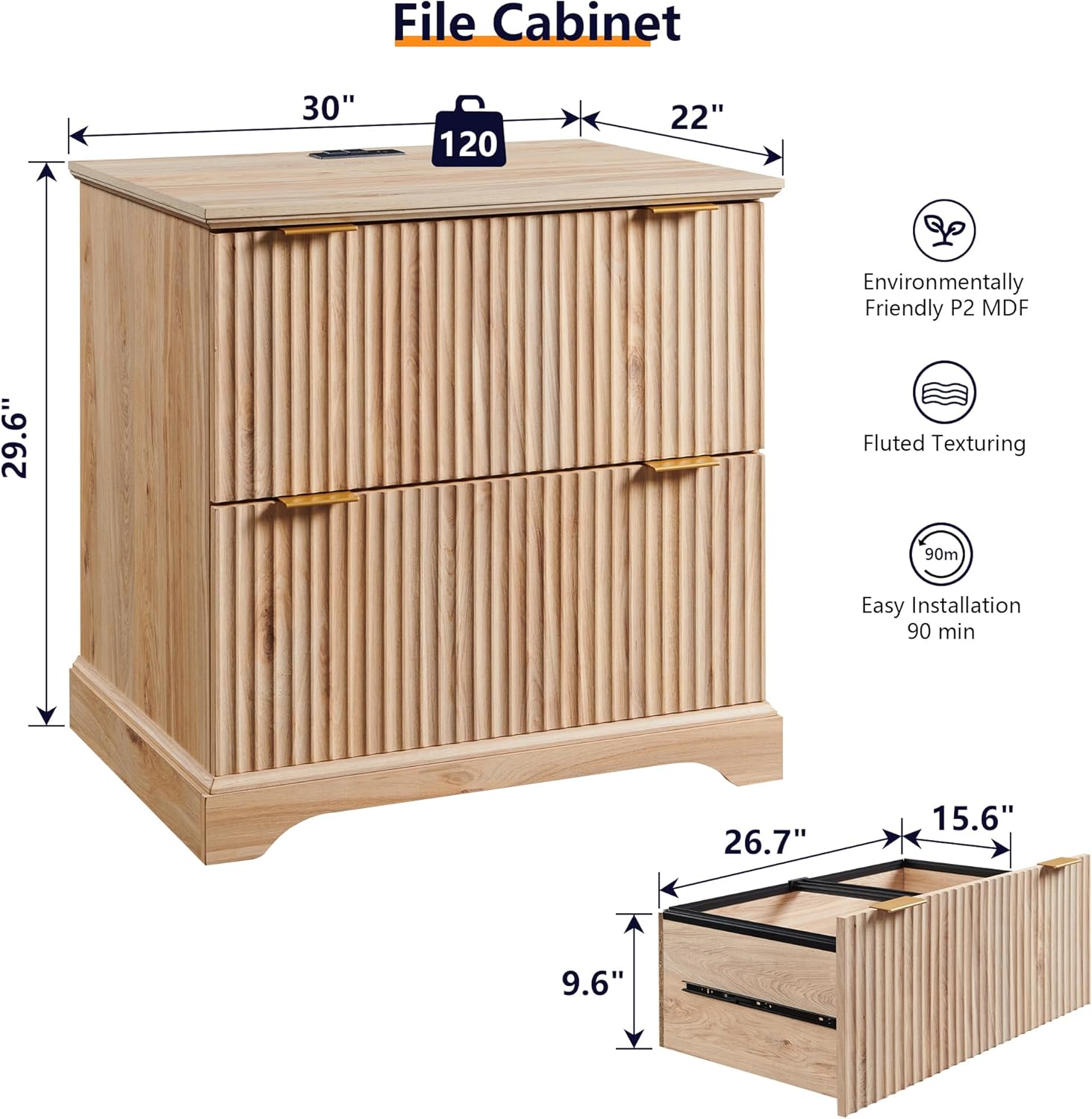 JXQTLINGMU 2 Drawer File Cabinet with Charging Station, 30