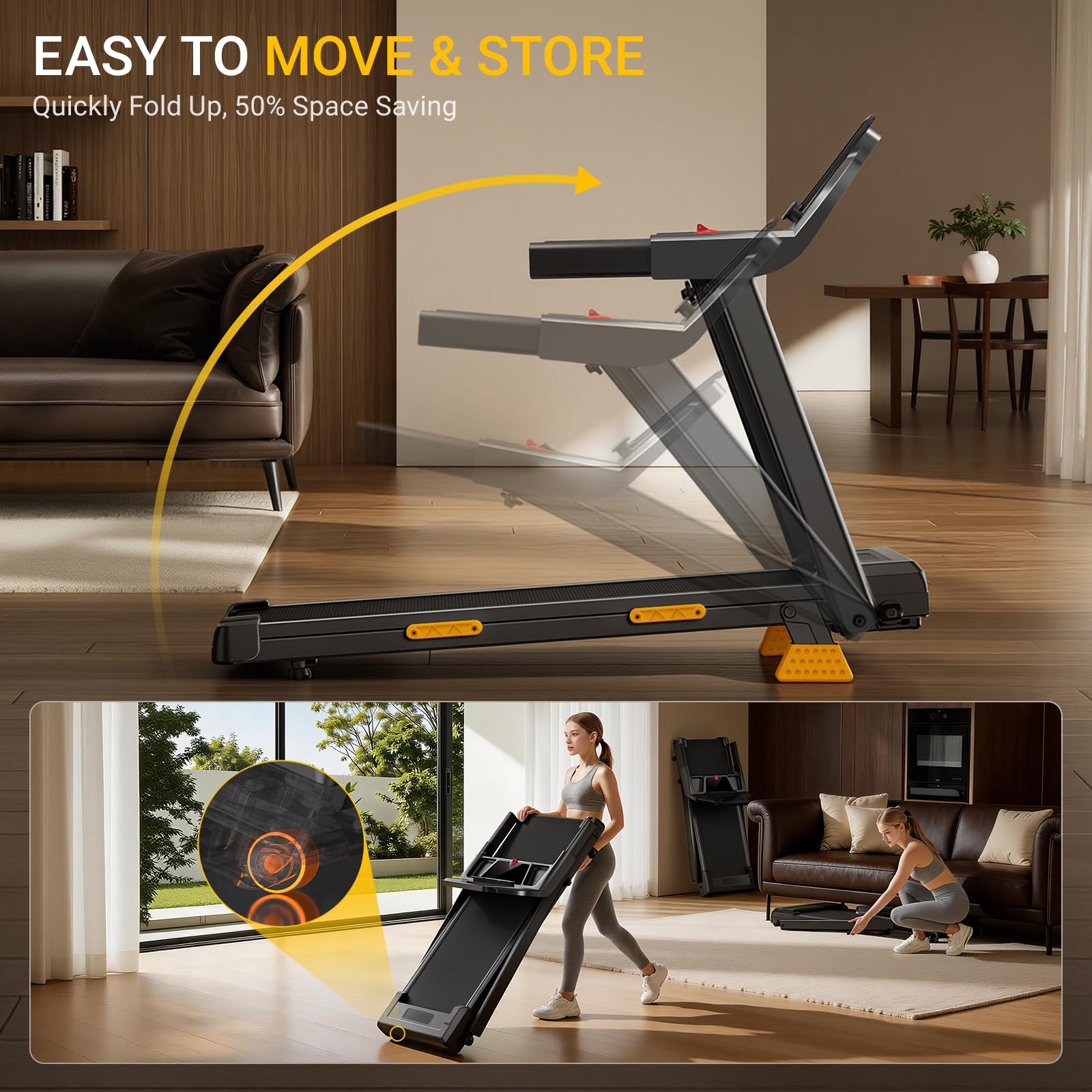 UMAY 16% Incline 4-in-1 Foldable Treadmill, 400 LBS Capacity