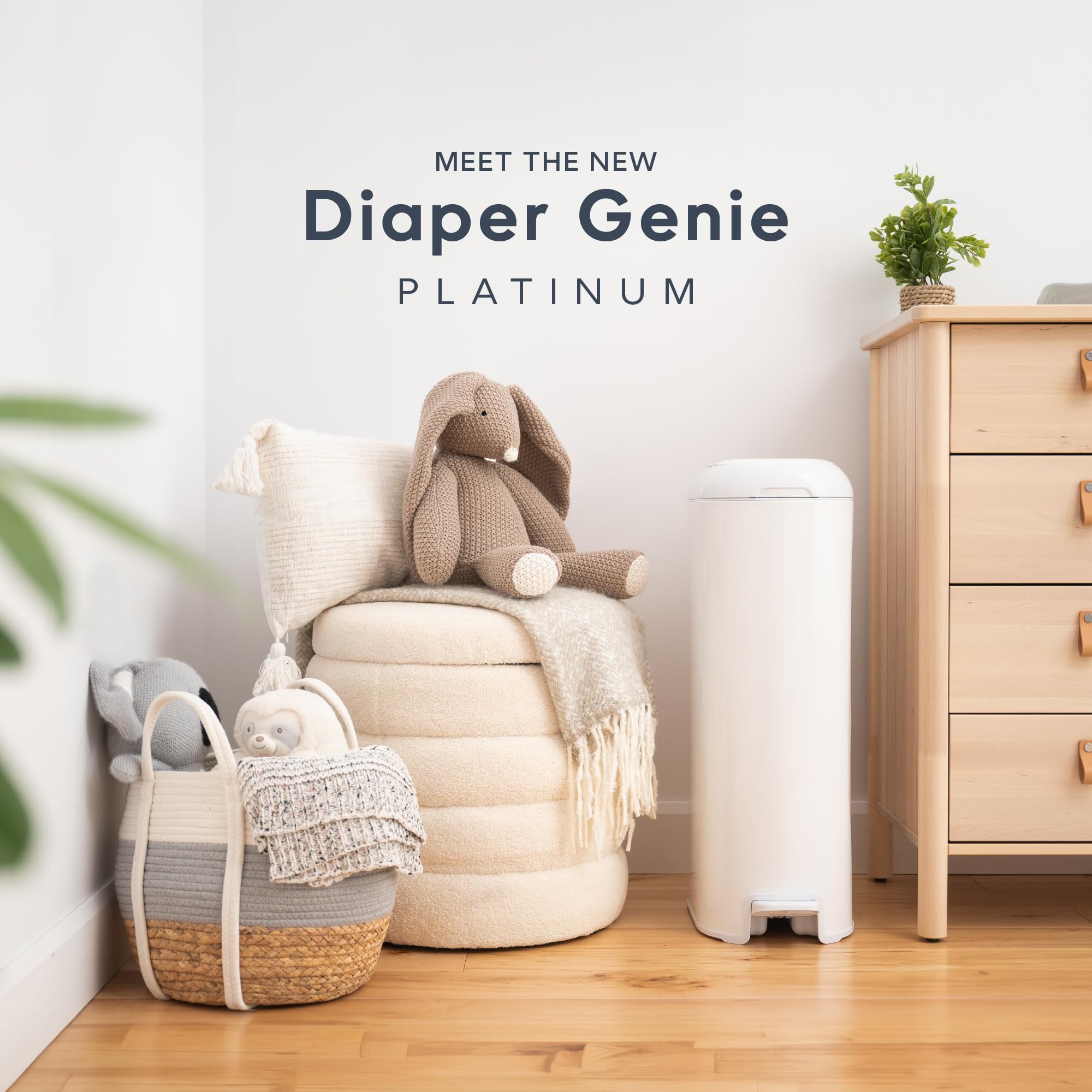 DIAPER GENIE Platinum Diaper Pail Gift Set | Hands-Free Odor Control
